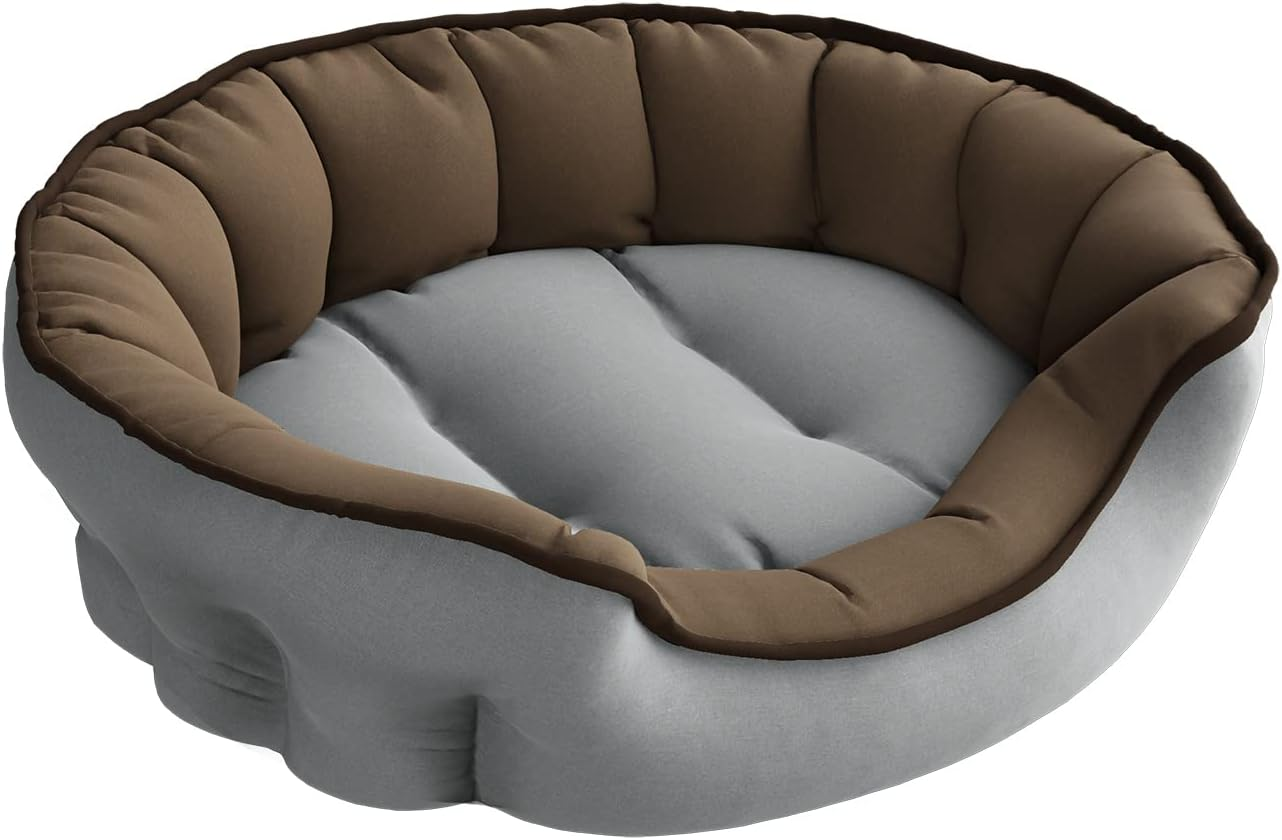 Enjoy Dog Bed & Cat Bed, 59 X 53 X 18 Cm, Soft Pet Bed with Padded, Quilted Cushion, Non-Slip Waterproof Base, Washable, Indoor Cuddly Bed for Pets, Light Grey/Taupe
