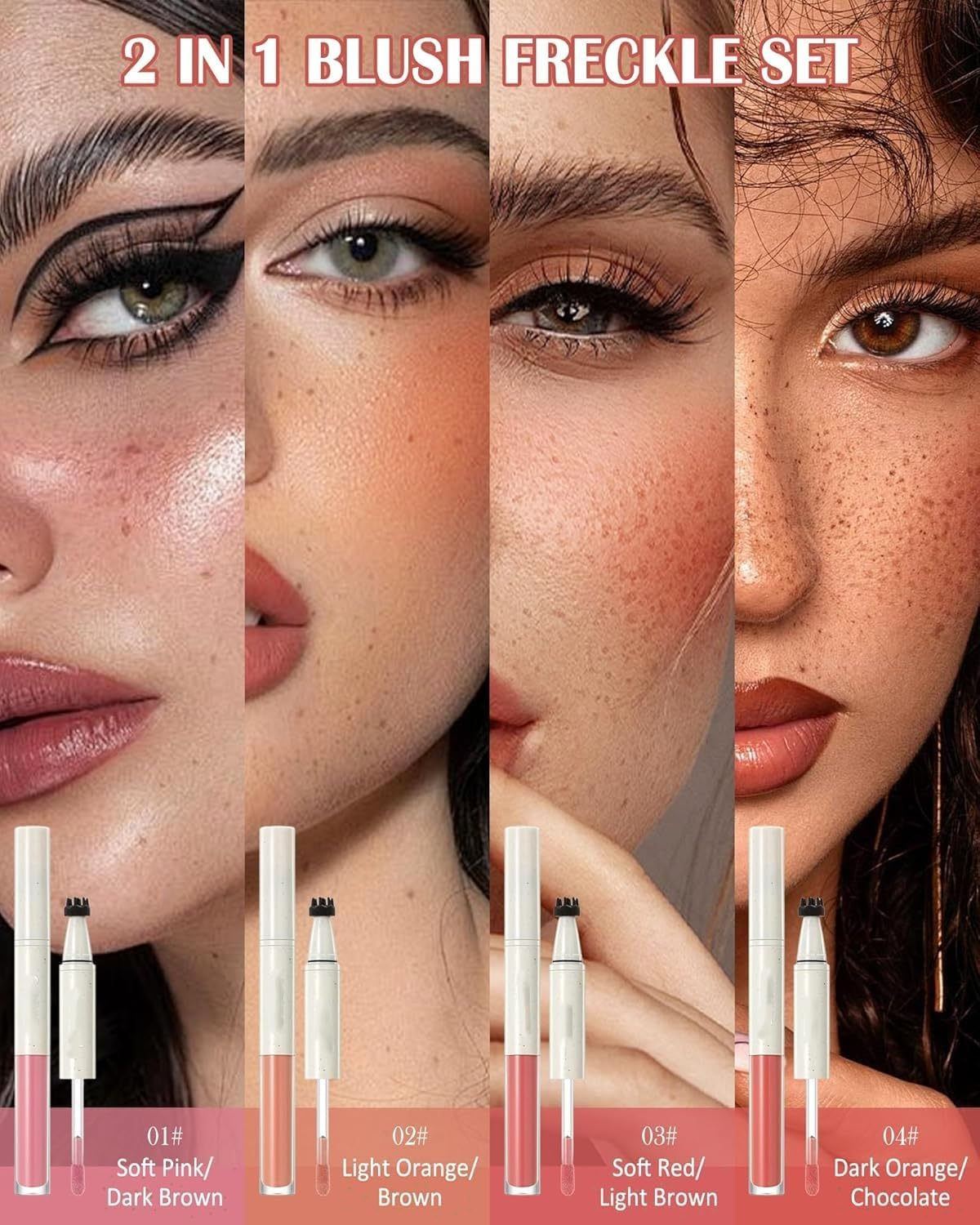 Liquid Face Blush Freckle Pen, Natural Dewy Cream Blush with Light Brown Faux Freckle Stamp Pen 2 in 1 Makeup Natural Sunkissed Dewy Cheeks, Waterproof Fake Freck Tint Marker (1#) - 2 image number 7