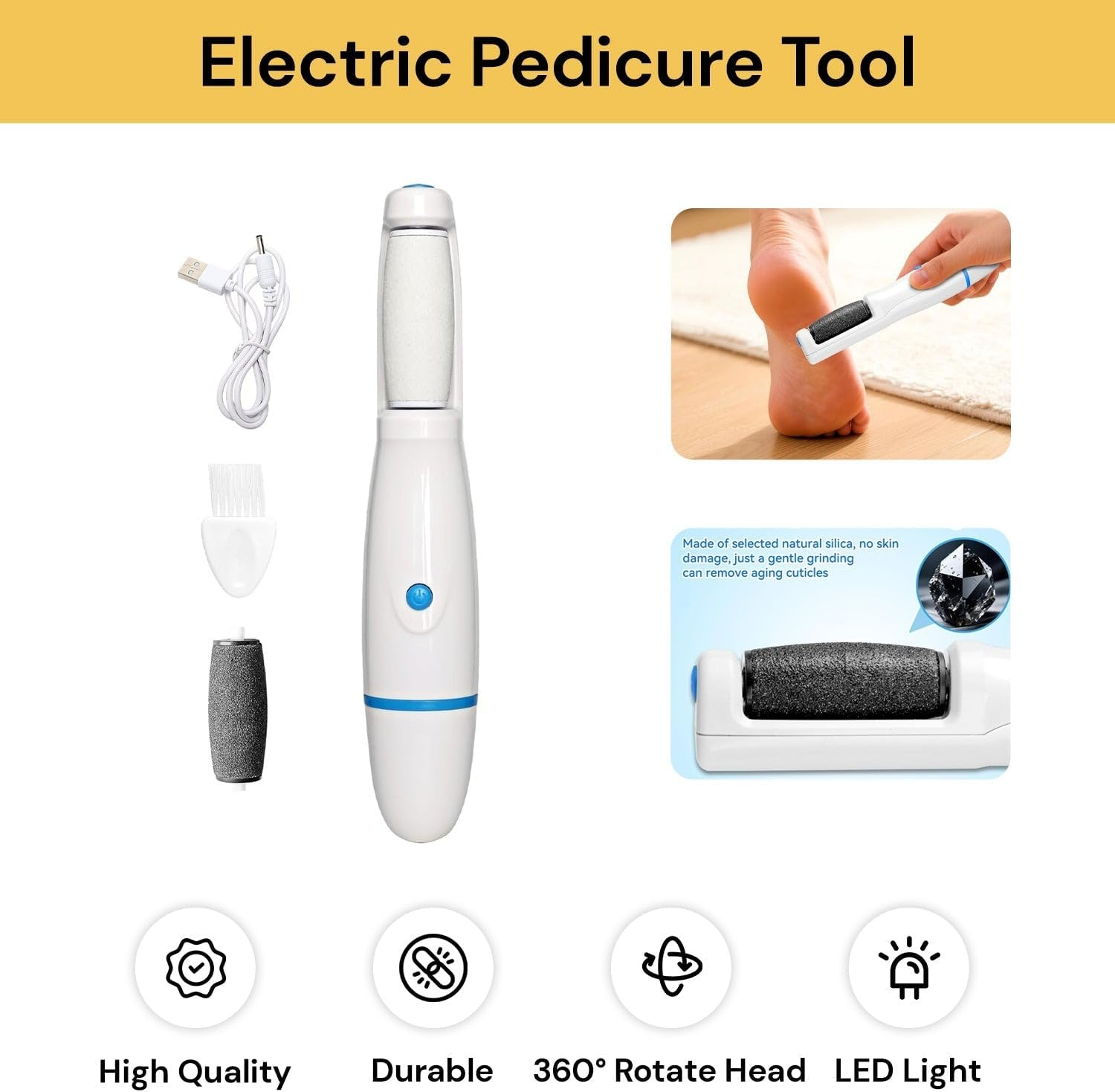 EZONEDEAL Electric Callus Remover Foot File, Rechargeable Pedicure Tools for Dry Hard Cracked Dead Skin on Your Heels & Feet. Spa Quality Exfoliation-Pink image number 6