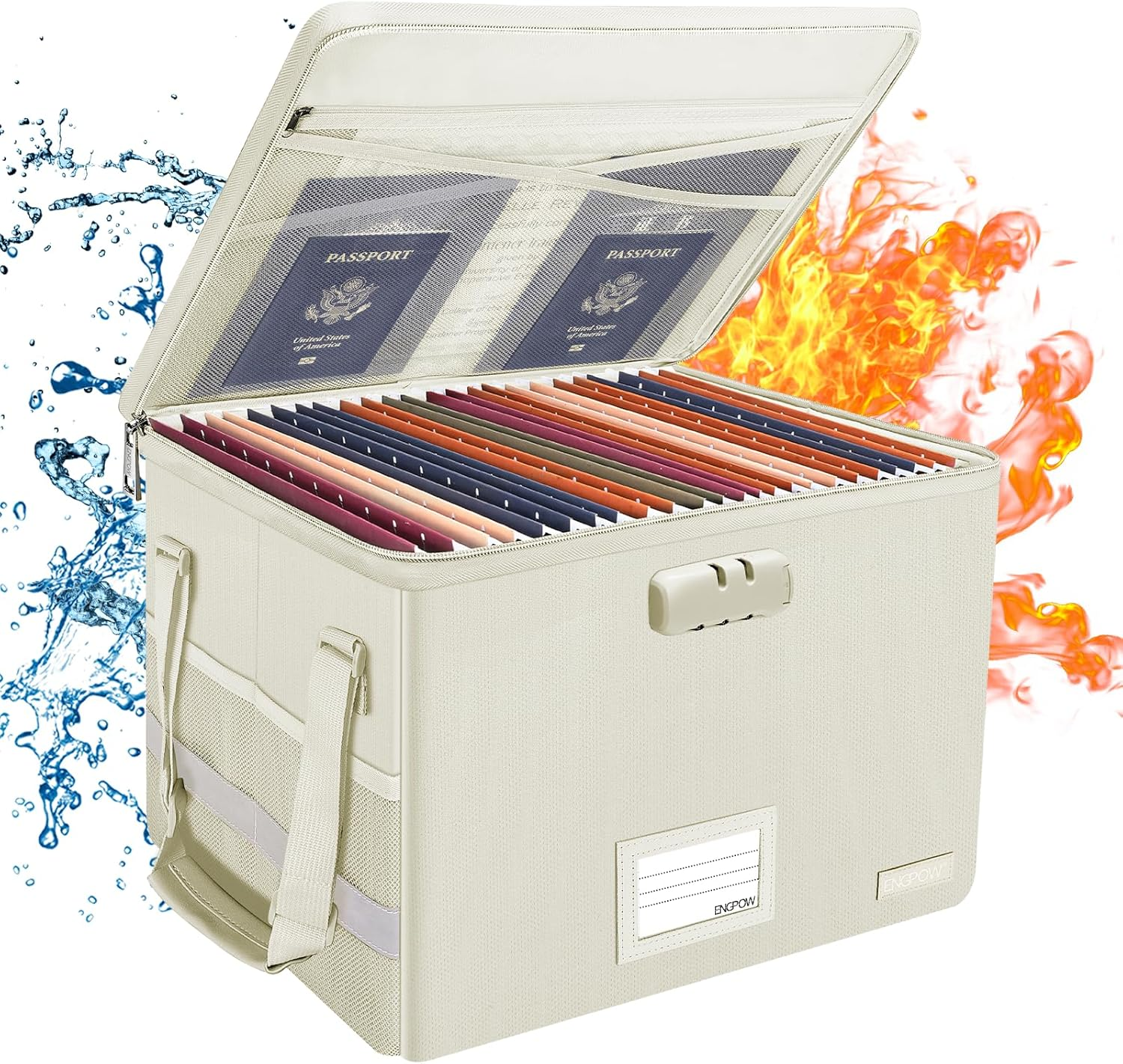 ENGPOW File Box with Lock,Fireproof Box File Storage Organizer Anti-Static Box,Collapsible Fireproof Document Box Filing Box with Handle,Portable Home Office Safe for Hanging Letter/Legal Folder