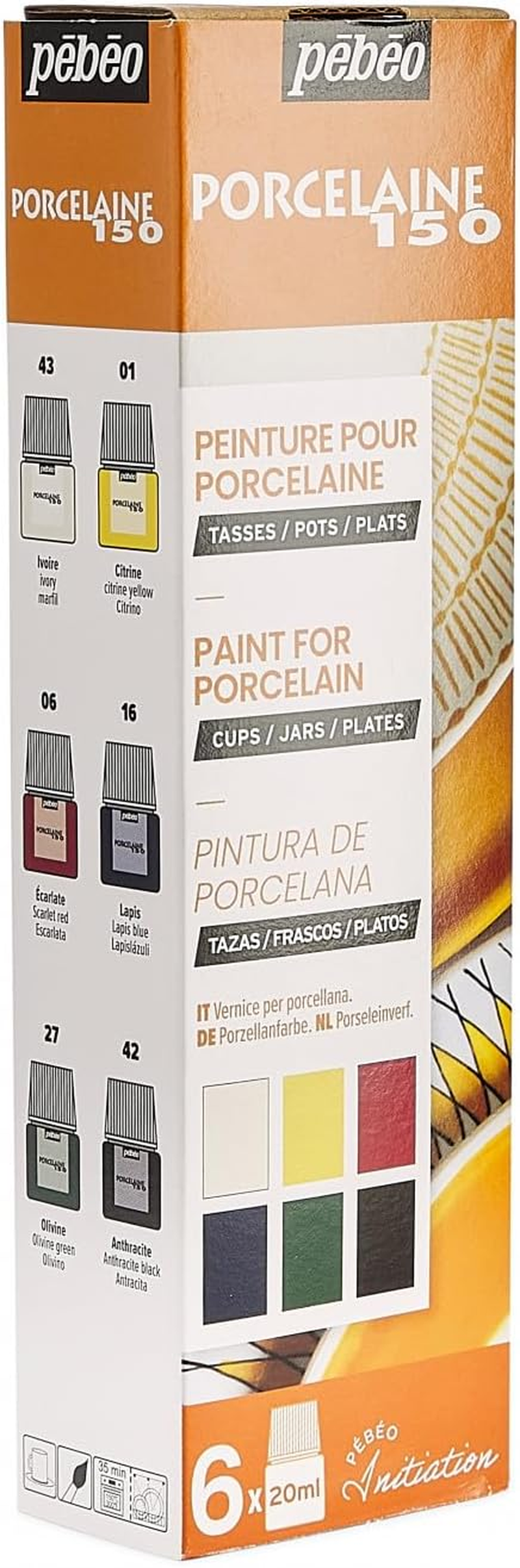 Pebeo Porcelaine 150 Gloss Decorative Paint Bottle, Set a (6 X 20 Ml) image number 3