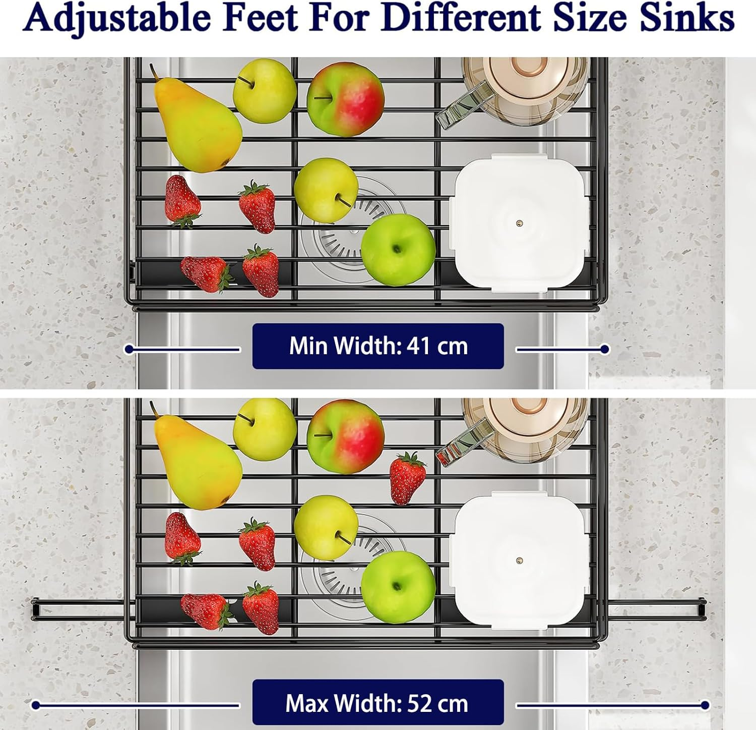 Koreal Dish Drying Rack, Extendable Dish Racks for Kitchen Counter, Stainless Steel Kitchen Drying Rack with Cutlery Holder, Movable Black Dish Drainer with Drainboard & Drainage Spout image number 3