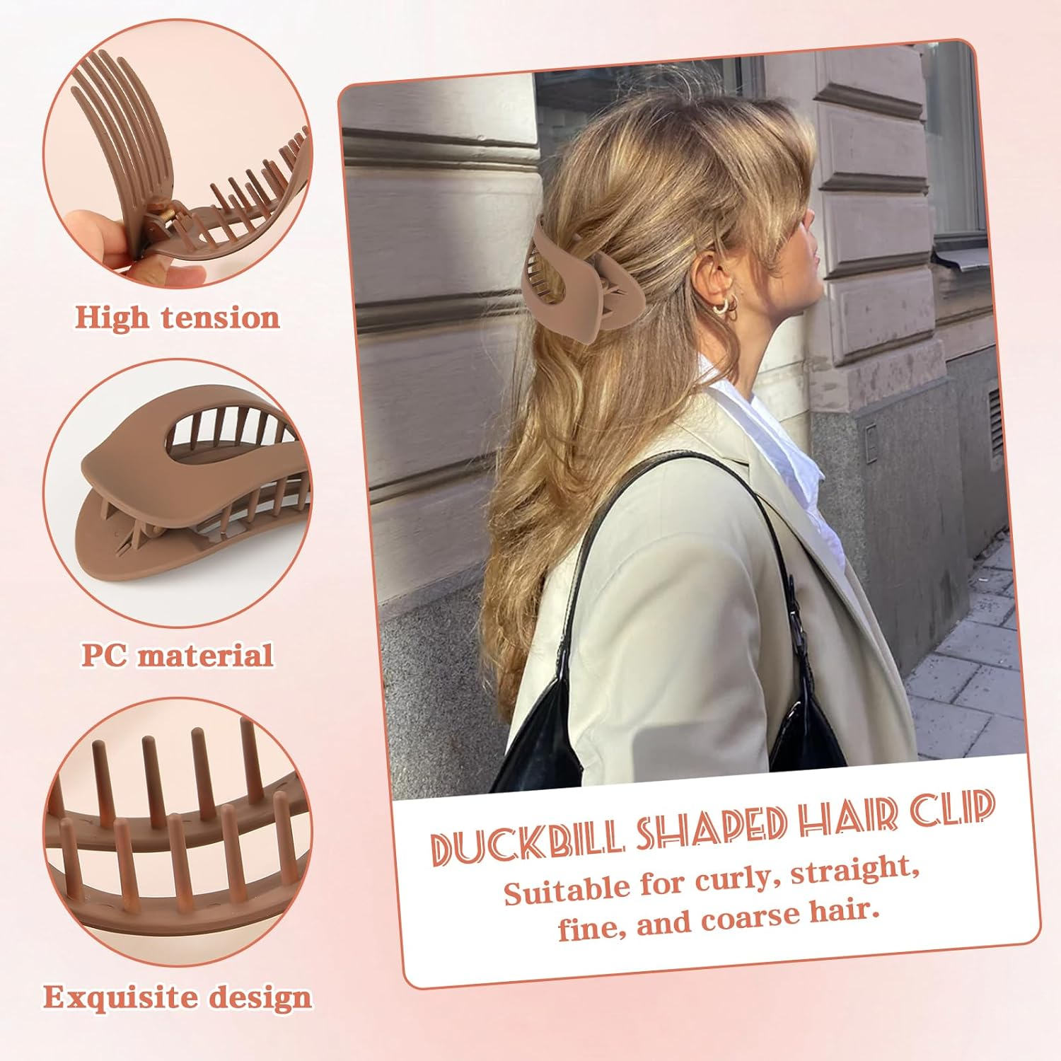 Women'S Hair Clips, Pack of 8 Hair Clips, Solid Colour, Non-Slip, Large Flat Claw Clip, Leopard Print, Flat Hairs Claw Clip, French Matt, Elegant for Everyday, Sports, Driving image number 3