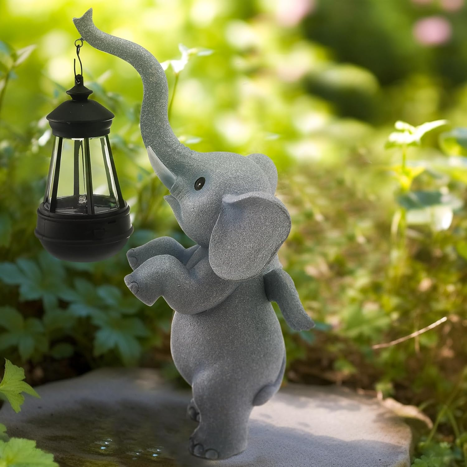 IOKUKI Solar Garden Statues Outdoor Decor,Angel Elephant Statue Outdoor Clearance,Resin Outdoor Statues Garden Decor for outside Patio Woman Mom Gifts (Angel Elephant)