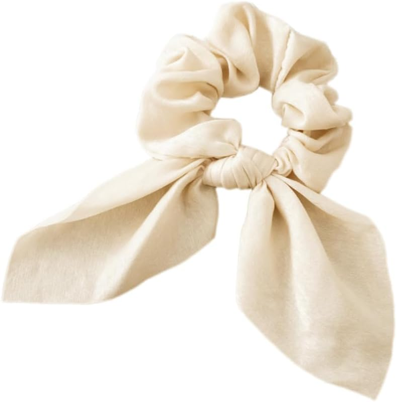 Pack of 2 Women'S Scrunchies with Bow, Rubber Bands, Hair Bands, Elastic Thick Bands for Hair, Hair Rings, Hair Accessories, Ponytail Holder, Hair Accessories for Girls Women, Milky image number 1