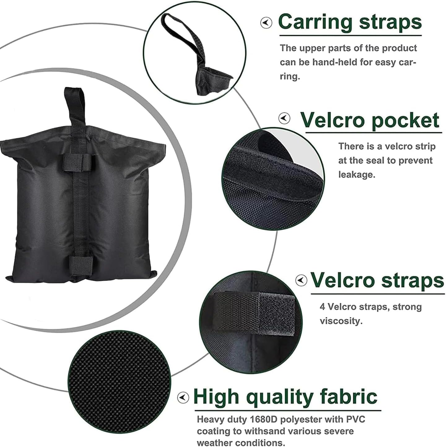 BEANPRECOY 4Pcs Gazebo Weight Bag Canopy Weight Bags Set 600D Oxford Cloth Weights Sand Bags with Nylon Buckle and Zipper for Pop up Canopy Foldable Patio Umbrella Instant Outdoor Sun Shelte image number 6