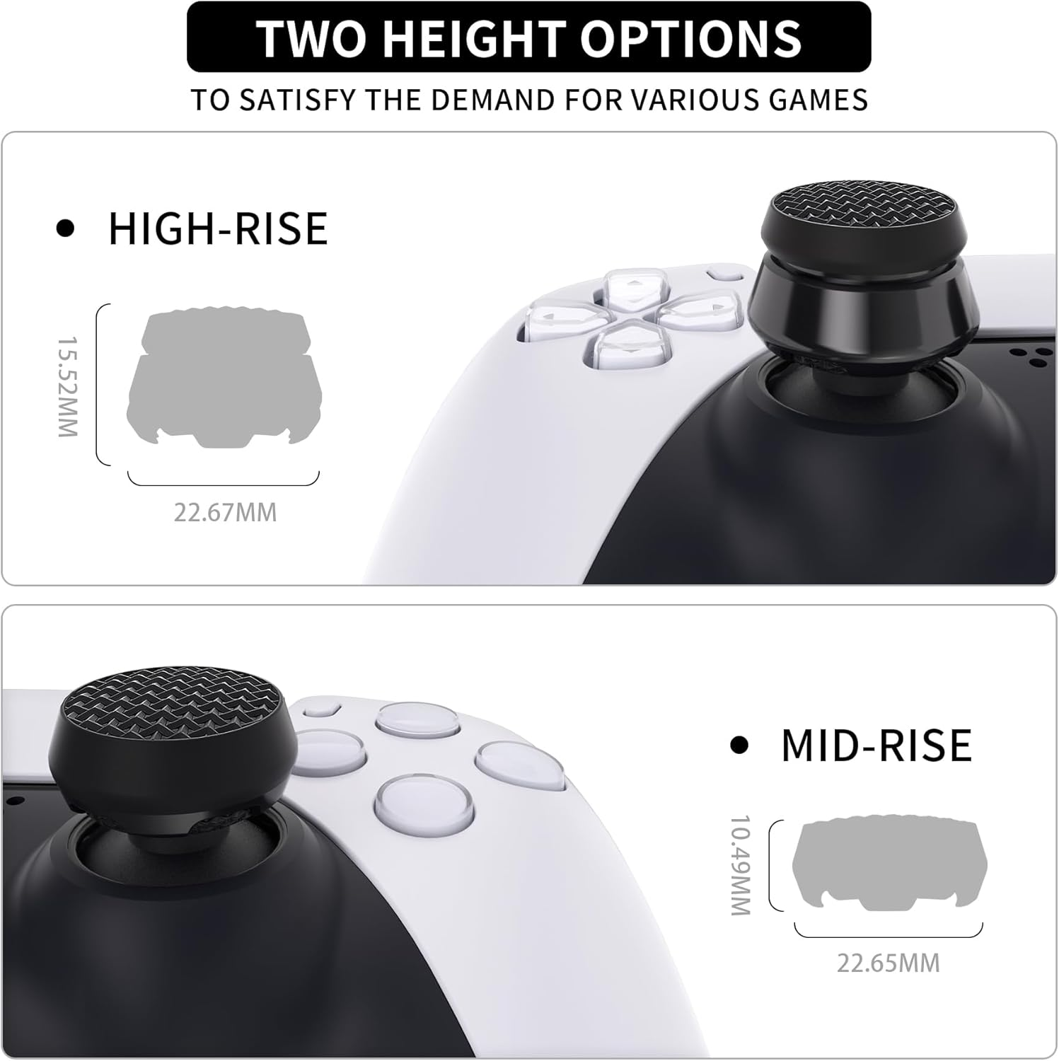 Playvital Thumbs Pro Armor Thumbstick Extender for Ps5 Wireless Controller Thumb Grips, Joystick Caps Grip for Ps5 Controller - 2 High Raise and 2 Mid Raise Dome - Black