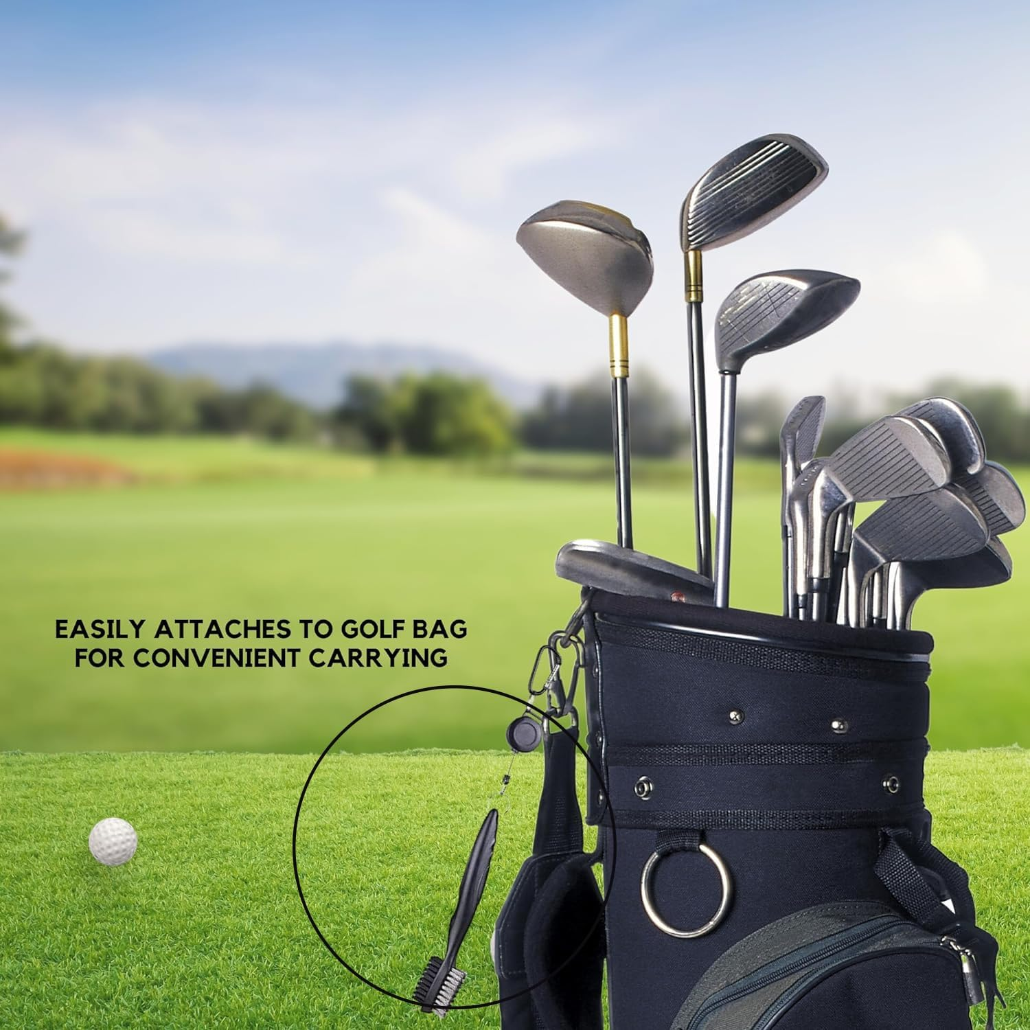 Yiyuanhe Golf Club Brush with Groove Cleaner, Nylon & Steel Golf Club Brush with Cleaning Spikes, Retractable Cord and Carabiner，Anti-Skid Handle Grip Golf Club Cleaning Tool image number 3