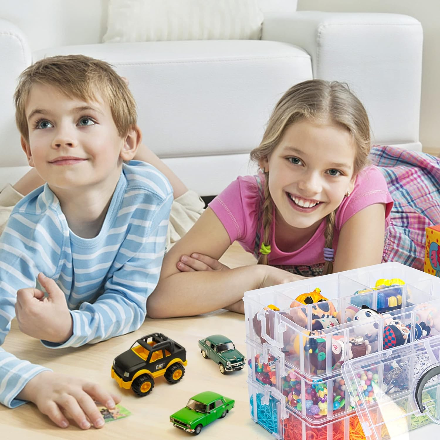 7 Layers Stackable Storage Container, 70 Adjustable Compartments (White) Perfect for Kids Toys, Art Crafts, Jewelry, Supplies, Mini Case & Letter Sticker Included image number 6