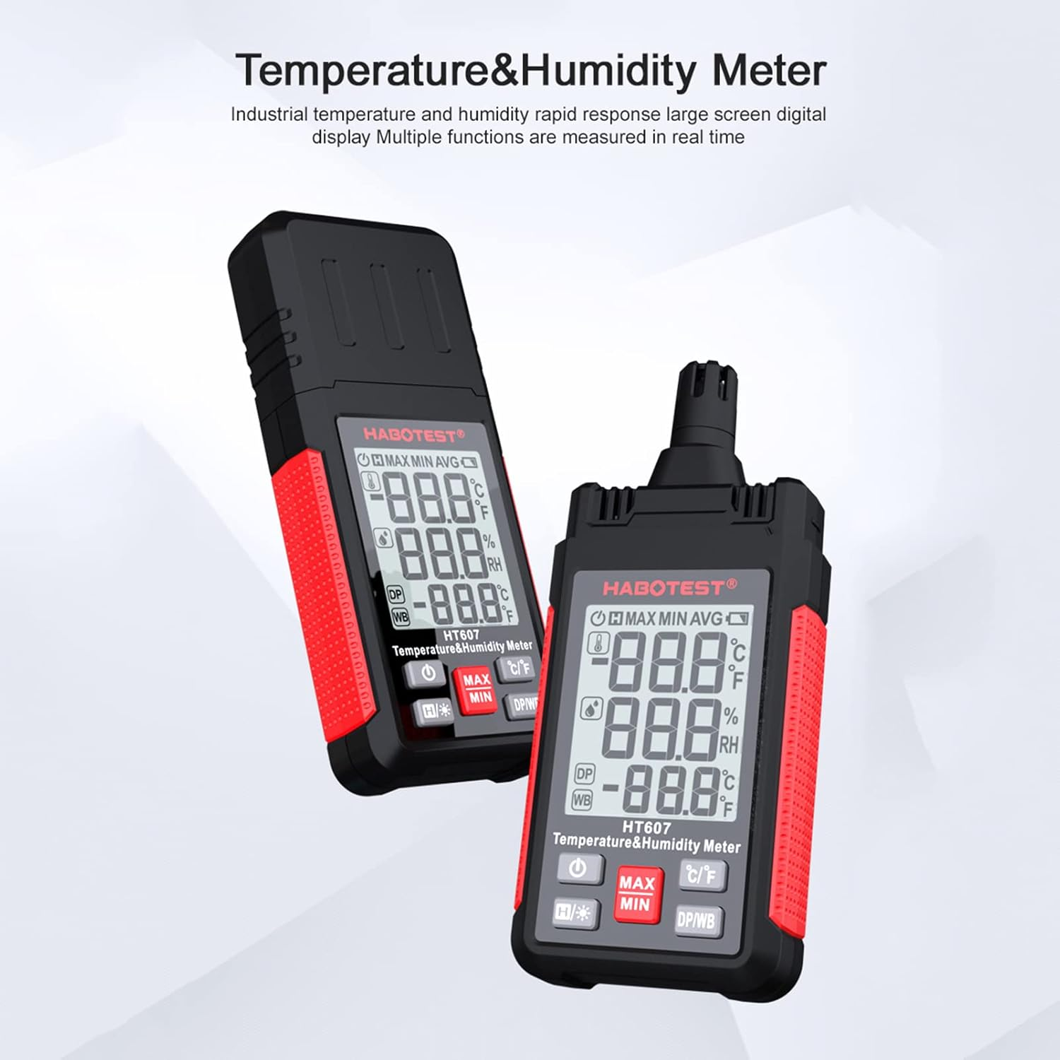 HT607 Digital Hygrometer Handheld Temperature&Humidty Meter Thermo-Hygrometer LCD Thermometer Hygrometer Psychrometer Wet Bulb Dew Point Temperature Humidity Detector with Max/Min/Data image number 2