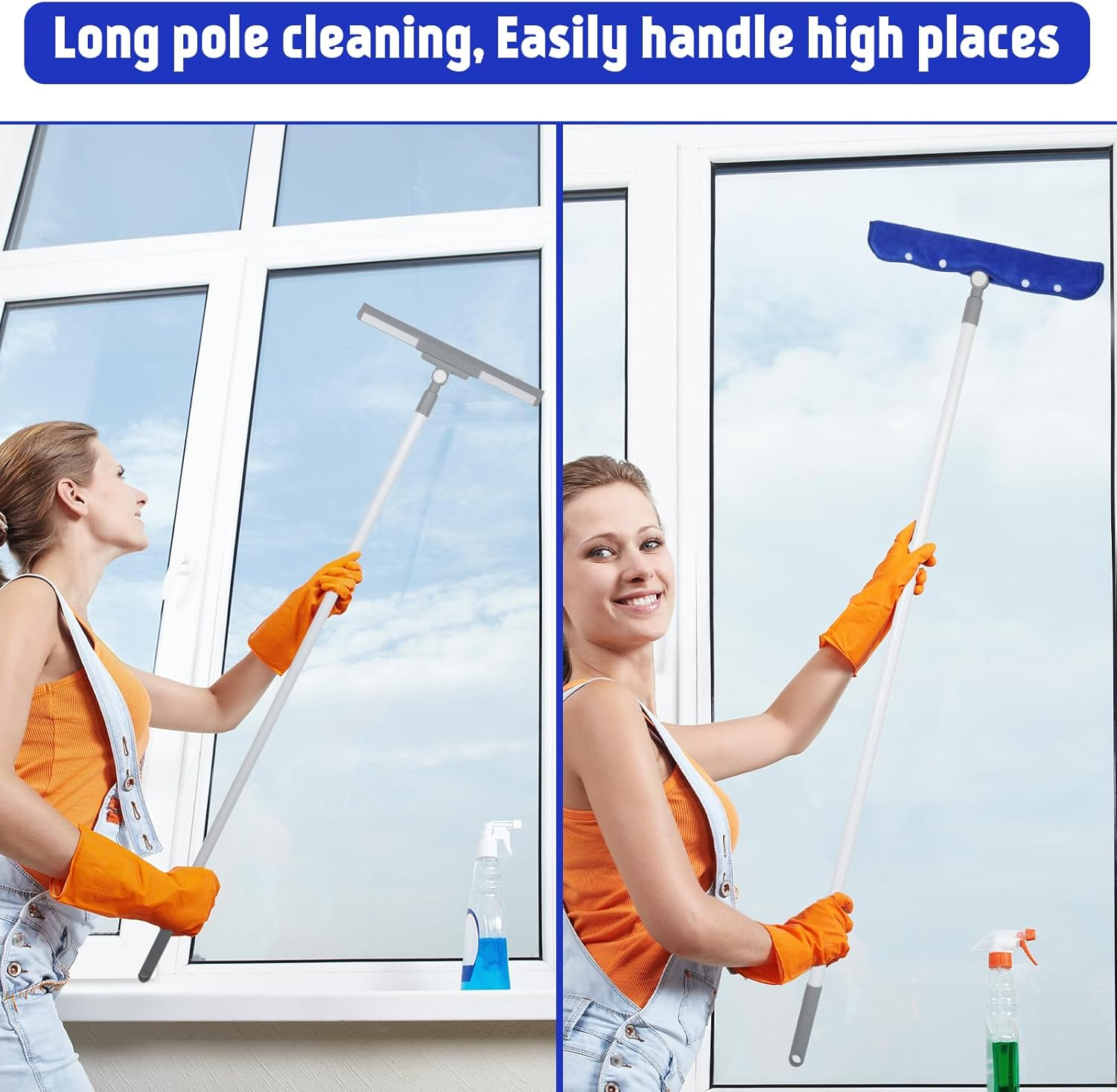 Romon Window Cleaner, Window Squeegee with Telescopic Handle, 136 Cm Water Squeegee, Floor Squeegee with Silicone Squeegee, Window Cleaner Set, Window Cleaning Set for Bathroom, Shower, Glass, Mirror image number 1