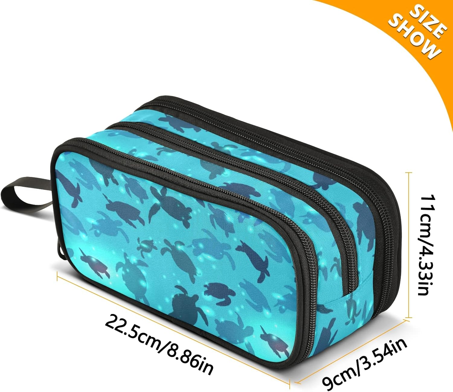 World Turtle Pencil Case Pen Holder Pouch Marker Desk Organizer Bag Travel Canvas Makeup Pouches for Adults Teen Girl Boy, World Turtle, One Size, Art Deco image number 4