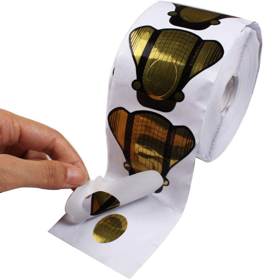 Beautyleader 500Pcs/Roll Nail Form, Nail Art Guide Stickers for Acrylic UV Gel Nail Tips Manicure Extension Tool (Gloden) image number 5