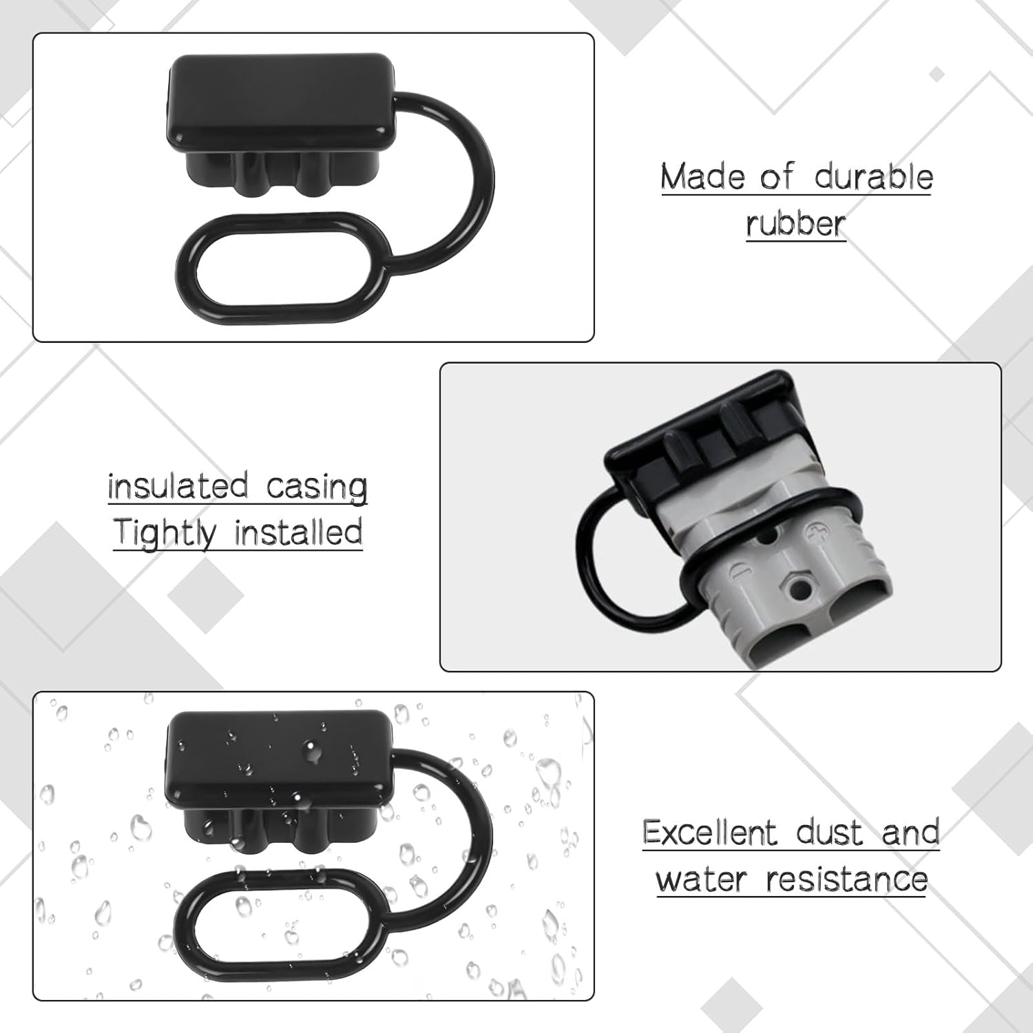 10 Pcs 50A Anderson Plug Cover, Battery Dust Cover with Securing Loop, Waterproof Connector Dust Cover Fits 50A DC Power Connectors, Trailer, Boat, Durable Rubber Boot for Outdoor Use image number 1