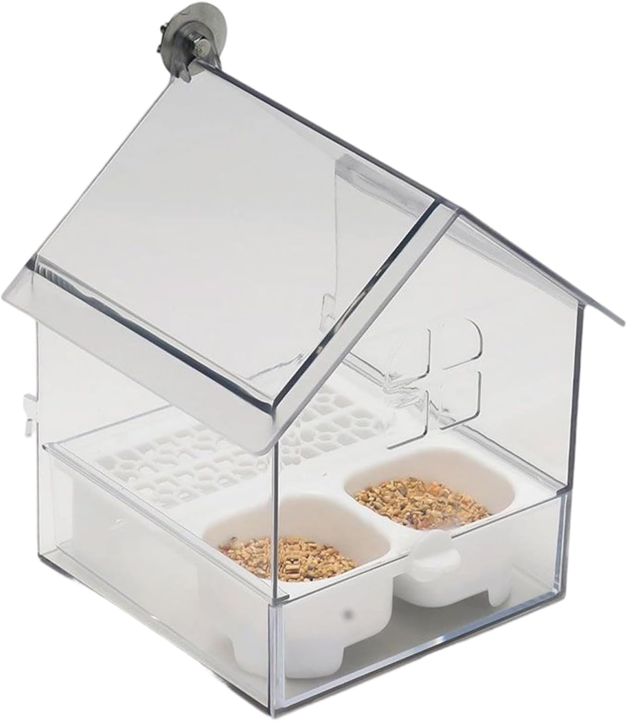 Pull-Out External Parrot Feeder, Hanging Bird Feeder for Cage, Transparent Bird Cage Water Feeders, Easy to Fill & Clean - White image number 6