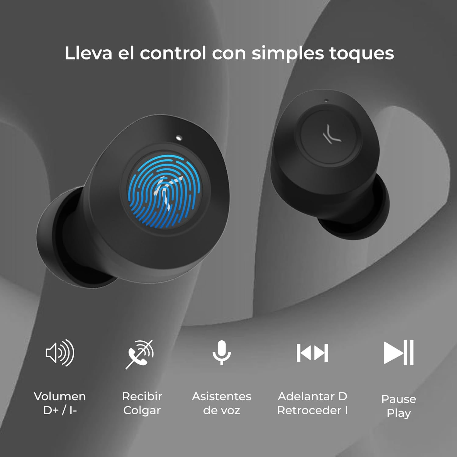 KSIX Oblivion Wireless Bluetooth Headphones, HD Microphone for Calls, Waterproof, Voice Assistants, 19 Hours Battery Life, True Wireless Stereo, Touch Control, Black - Black image number 3