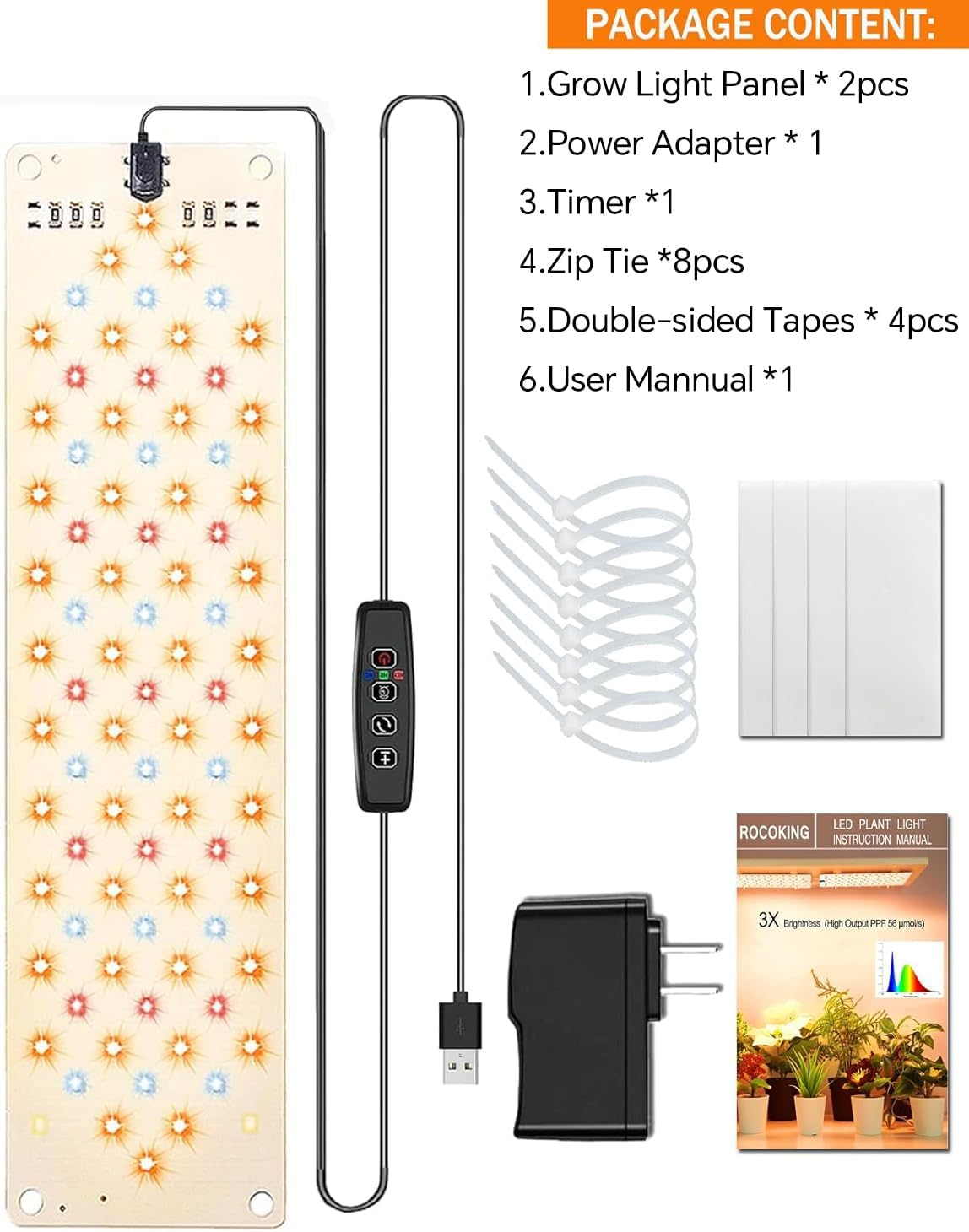 【2 Pack】 Grow Lights for Indoor Plants, Ultra-Thin Panel Grow Lamp, 158Leds Full Spectrum Grow Lights for under Cabinet Plant, Grow Lamp with 3/9/12H Timer, 10 Dimmable Levels for Plants Growing image number 3