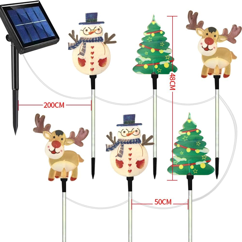 YZYOE 6 Pack LED Outdoor Solar Floor Inserted Christmas Decorative Lights, Waterproof Solar Courtyard Christmas Tree Snowman Reindeer Light, with 8 Colours Light Modes