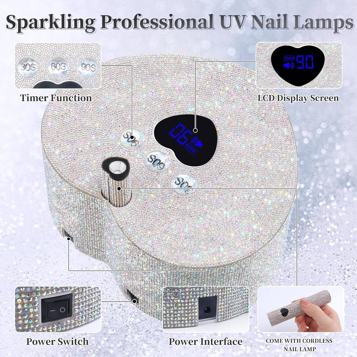 Bouzaak 2 in 1 UV LED Nail Lamp, 86W Rechargeable Cordless UV Light for Gel Nails, Nail Dryer with a Handheld Nail Light 3 Timer Setting for Salon & Home Use