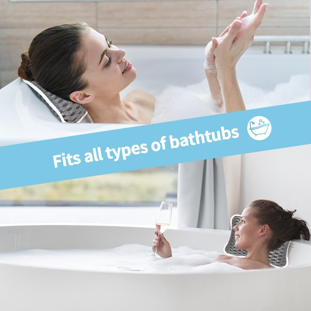 Luxury Bath Pillows for Tub, Slip Resistant Waterproof Bath Pillows for Tub Neck and Back Support with 2 Strong Suction Cups, Relaxing Spa Essentials (Dark Grey) - Green image number 6