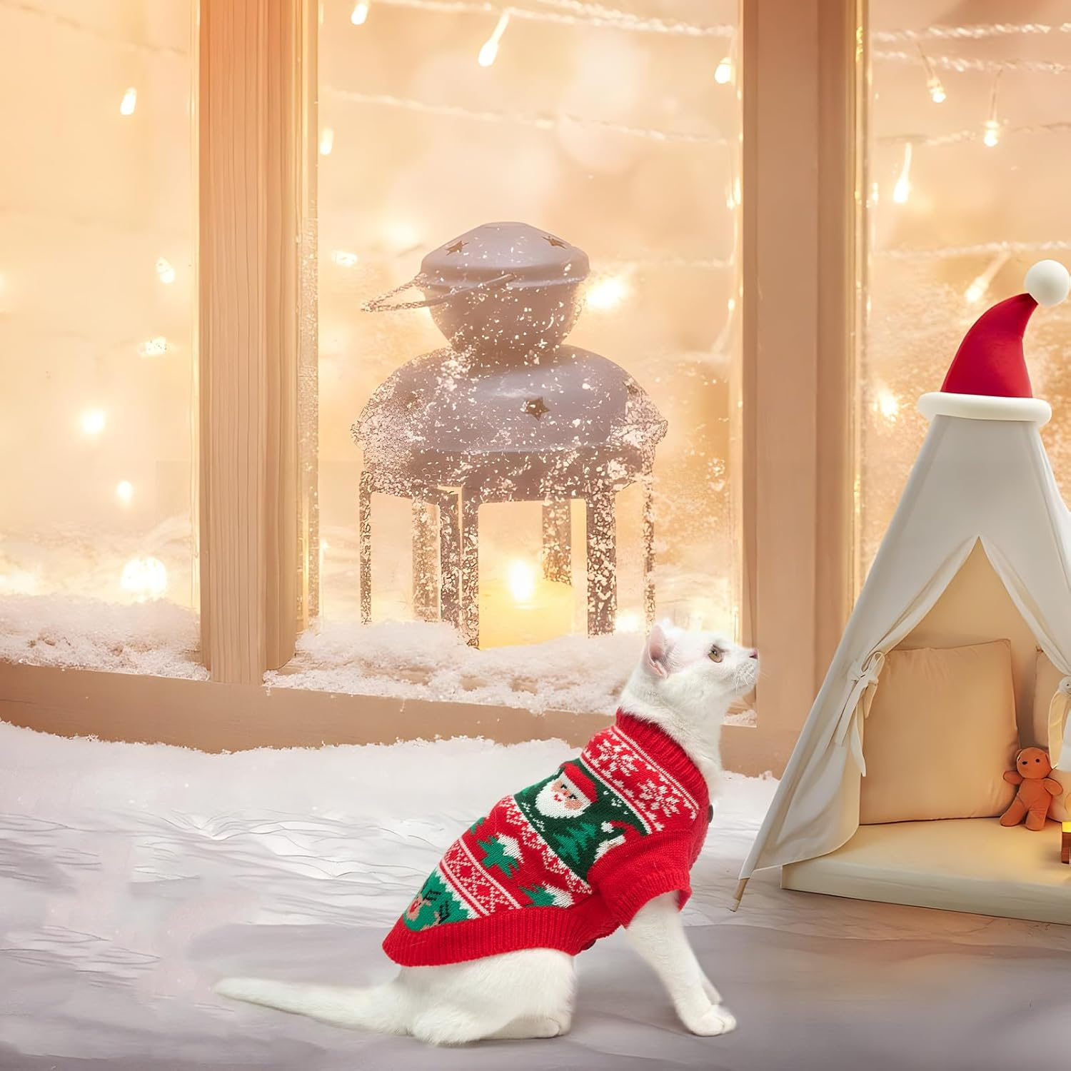 EXPAWLORER Cat Christmas Sweater - Stylish Knitted Christmas Pet Outfit, Soft Clothes for Cats Only, Knitwear Xmas Sweater with Sleeve Warm Apparel, Kitten Clothes for All Cats, Small image number 3