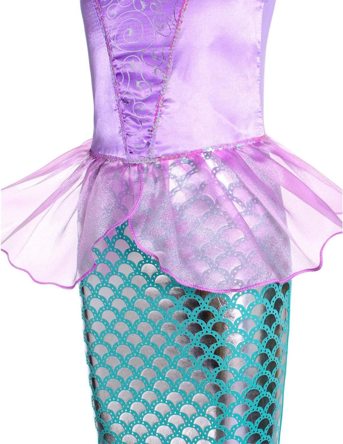 AUTOWT Little Girls Mermaid Princess Costume, Girls Dress up Clothing with Purple Wand Crown for Birthday Halloween Christmas School Cosplay Party image number 6
