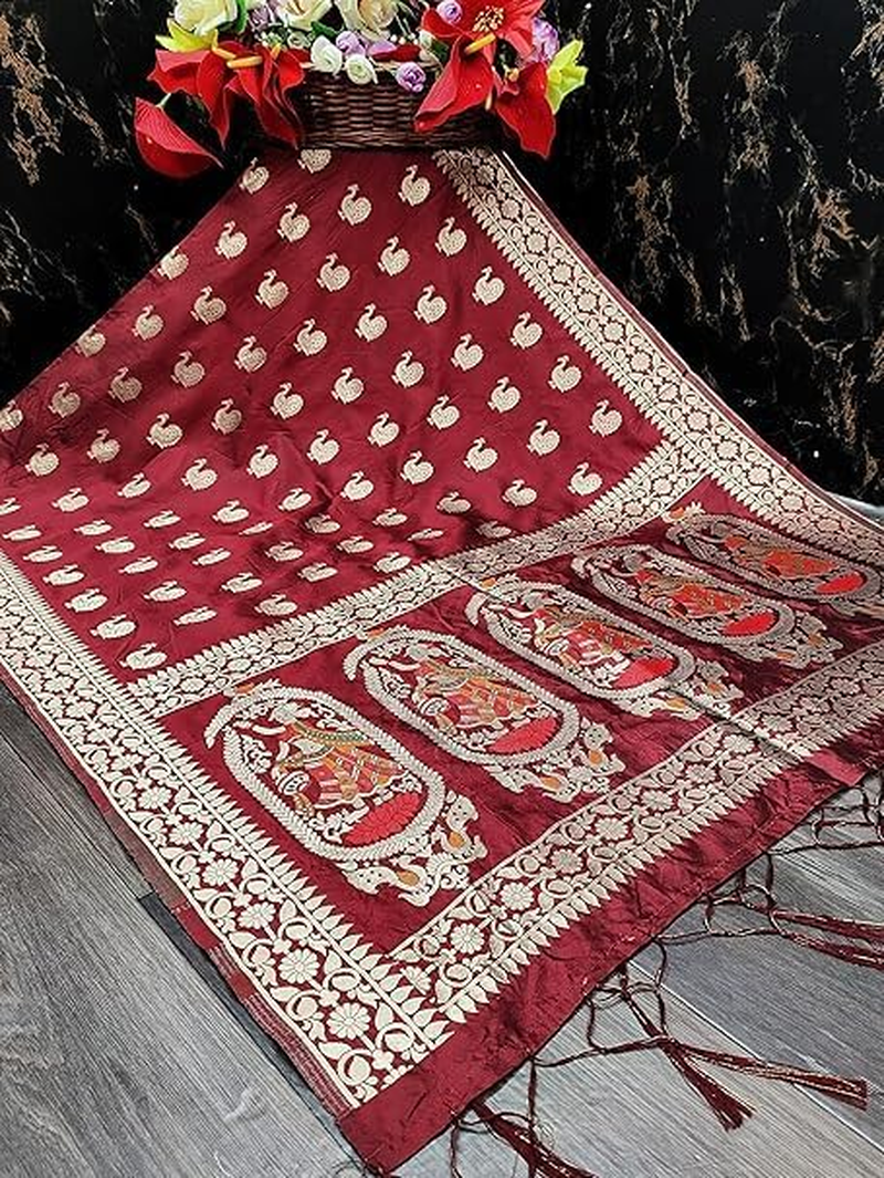 Women'S Woven Banarasi Silk Zari Dupatta/Chunni, Width 1 Meter, Length 2.5 Meter image number 4