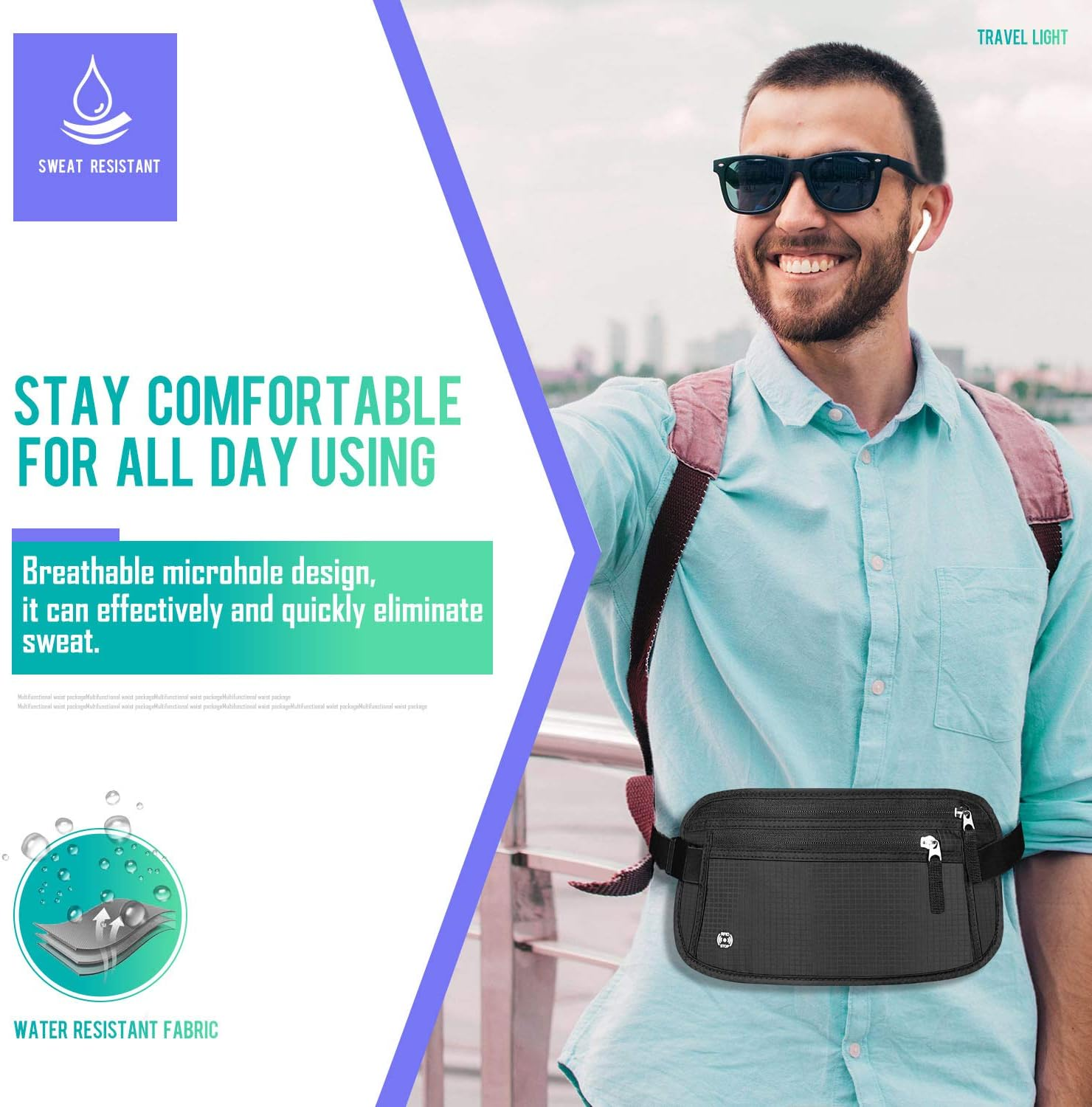 WALNEW Travel Money Belt for Women and Men - RFID Blocking Passport Holder Hidden Travel Wallet to Keep Cash, Credit Card, Passport, Cell Phone Safe (Black) image number 1