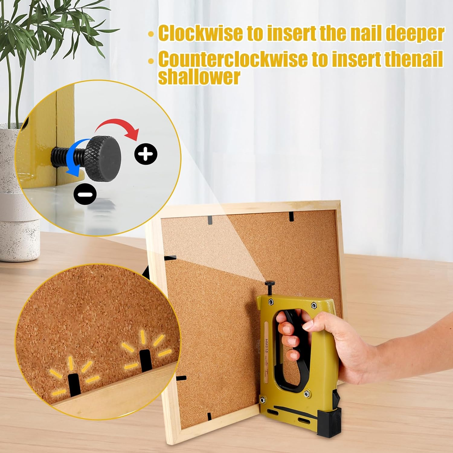 Point Drivers for Picture Framing with 1000 Nails Picture Frame Stapler Adjustable Lightweight Point Nail Tacker for Artist Framing Paintings and Pictures (Yellow) image number 1