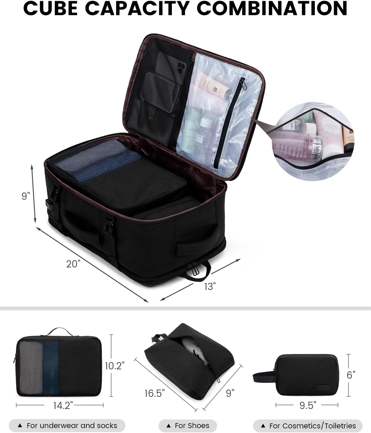 LOVEVOOK Travel Carry on Backpack, Large 40L Personal Item Travel Bag for Men & Women Flight Approved with 3 Packing Cubes, Suitcase Water Resistant Luggage Daypack Business Weekender Bag