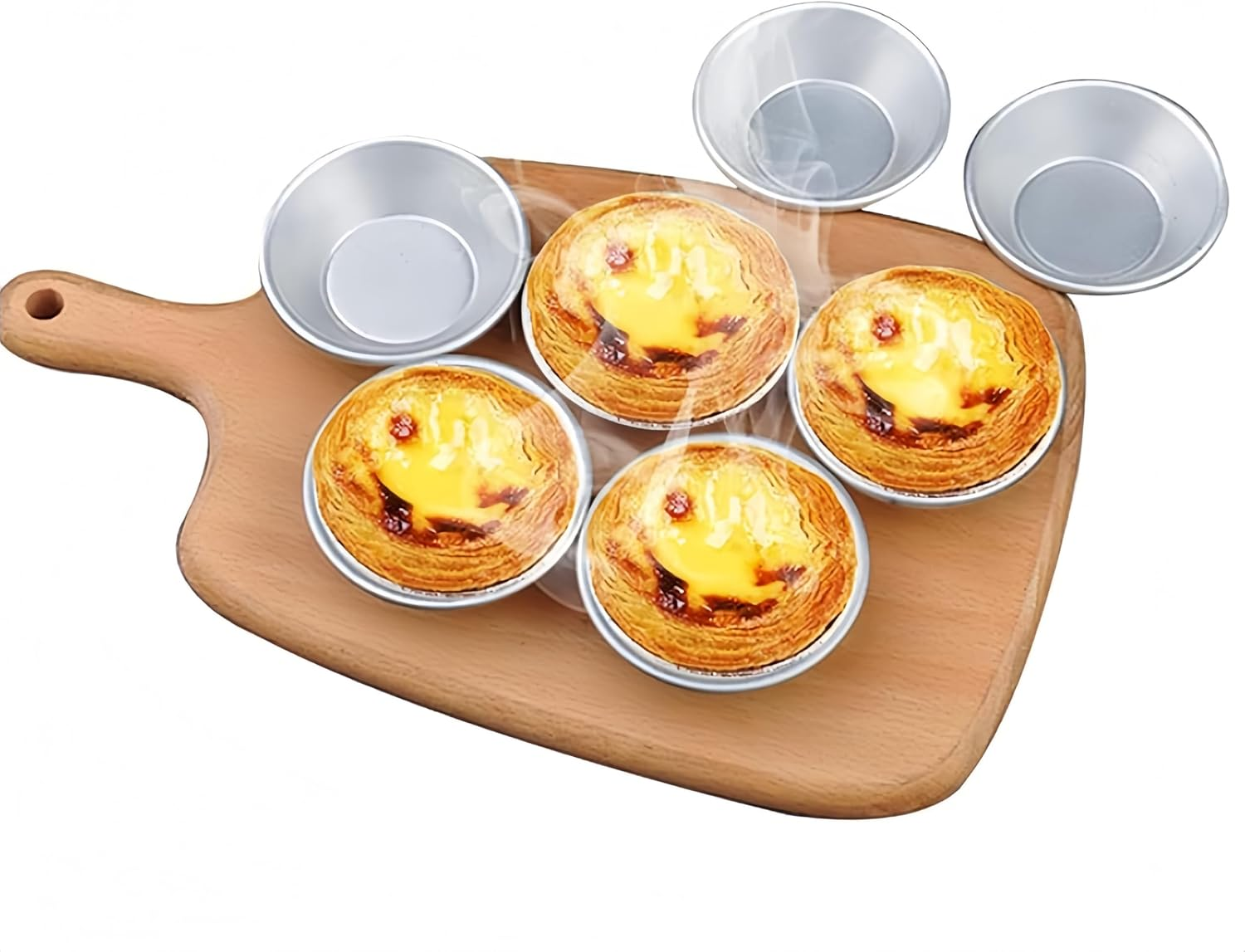 Aluminum Egg Tart Molds 10 Pcs, Thicker Cake Cup Egg Tart Pudding Mould DIY Tools,Individual round Pie Tins, Pudding Moulds Cupcake Cups, Non-Stick Coating Quiche Baking Moulds