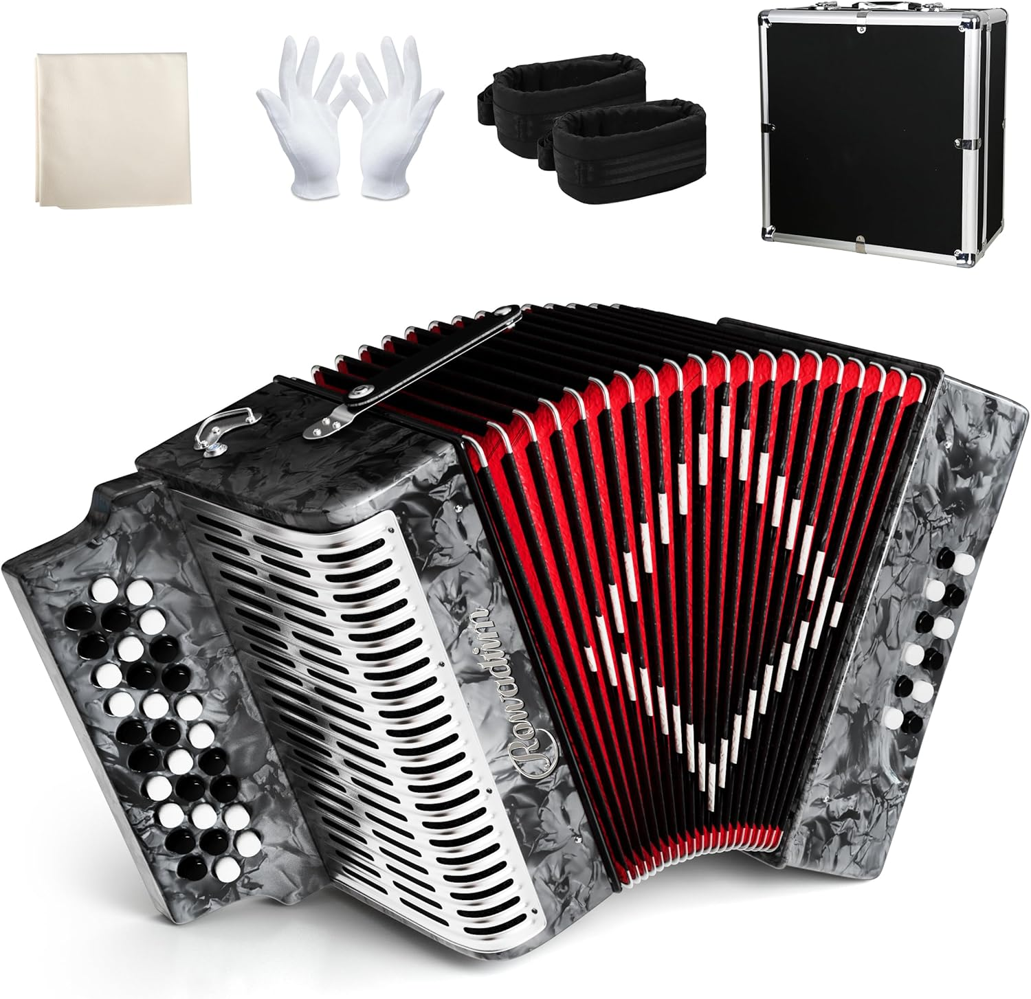Accordion - 22 Keys 8 Bass, Lightweight Piano Accordion for Beginners, Vibrant Design for Beginners and Adults for Easy Learning (8 Bass, Black)