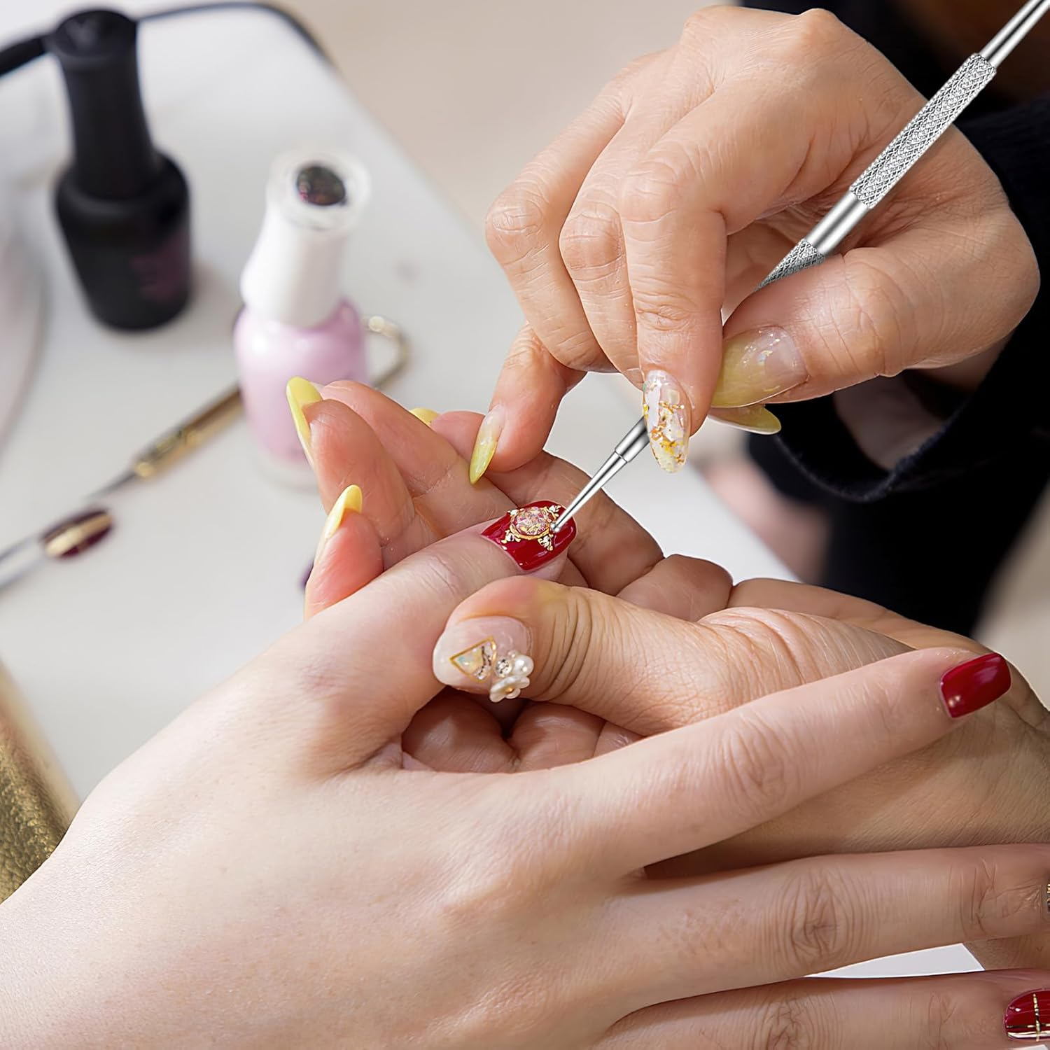 Elevatetech 10 Pcs Nail Dotting Tools, Professional Ball Tip Nail Art Dotting Tools Metal Dual-Ended Dot Pen Tool Nails Art Kit for Nails Design Ball Embossing Sculpting Tracing Pottery Clay Tool image number 6