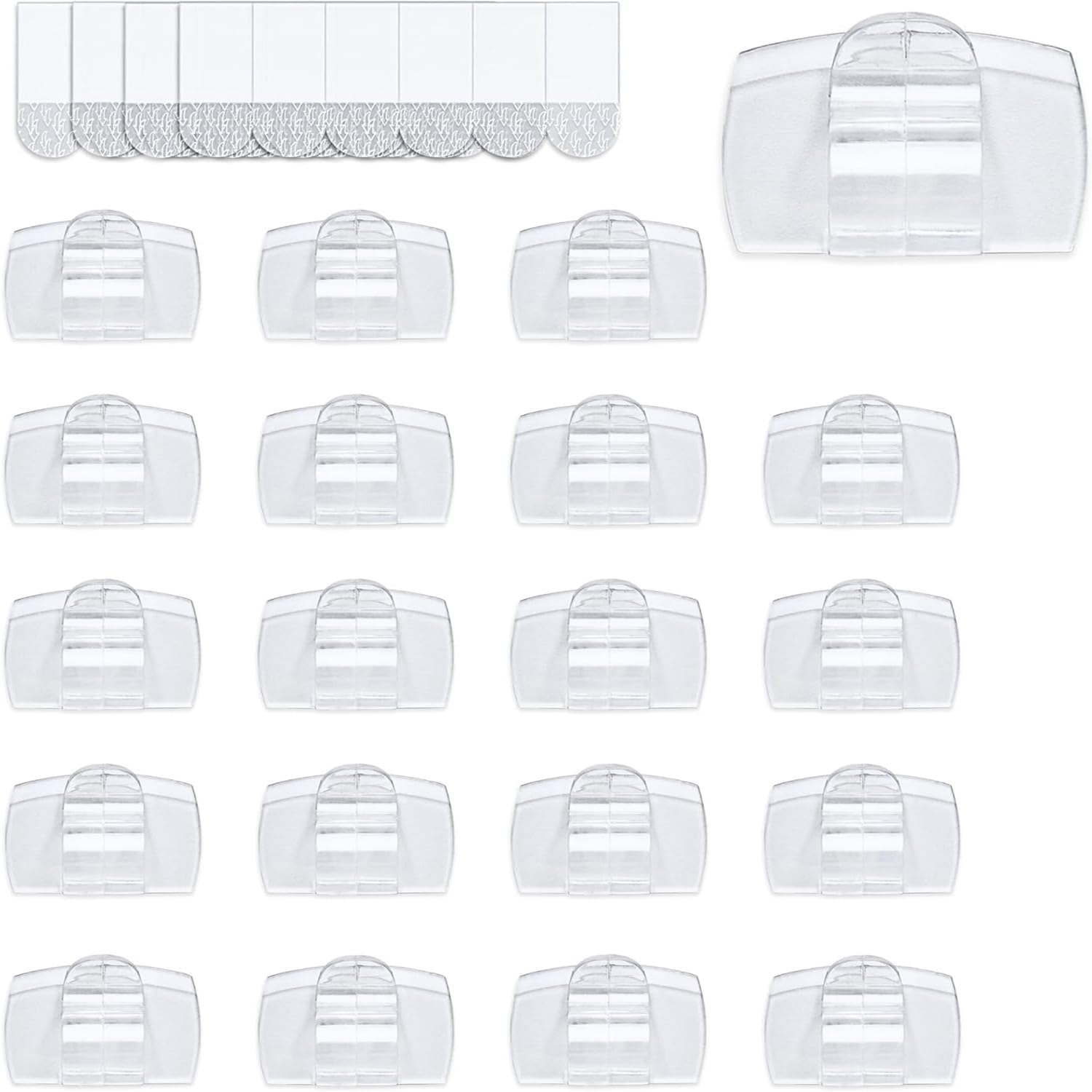 20 Large Clear Cord Clips with 28 Adhesive Strips, Damage-Free Wall Hooks for Hanging Cables, Removable Cable Organizers for Electrical Wires - Indoor Use image number 1