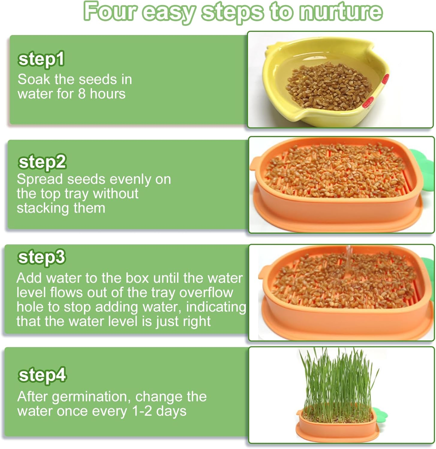 Nizirioo Carrot Cat Grass Tray Growth Set: 2 Pieces Hydroponic Cat Grass Box with 10 Bags Seed, Plastic Comfortable Cat Grass Case, Cat Grass Germ Tray for Cat Dogs Pets