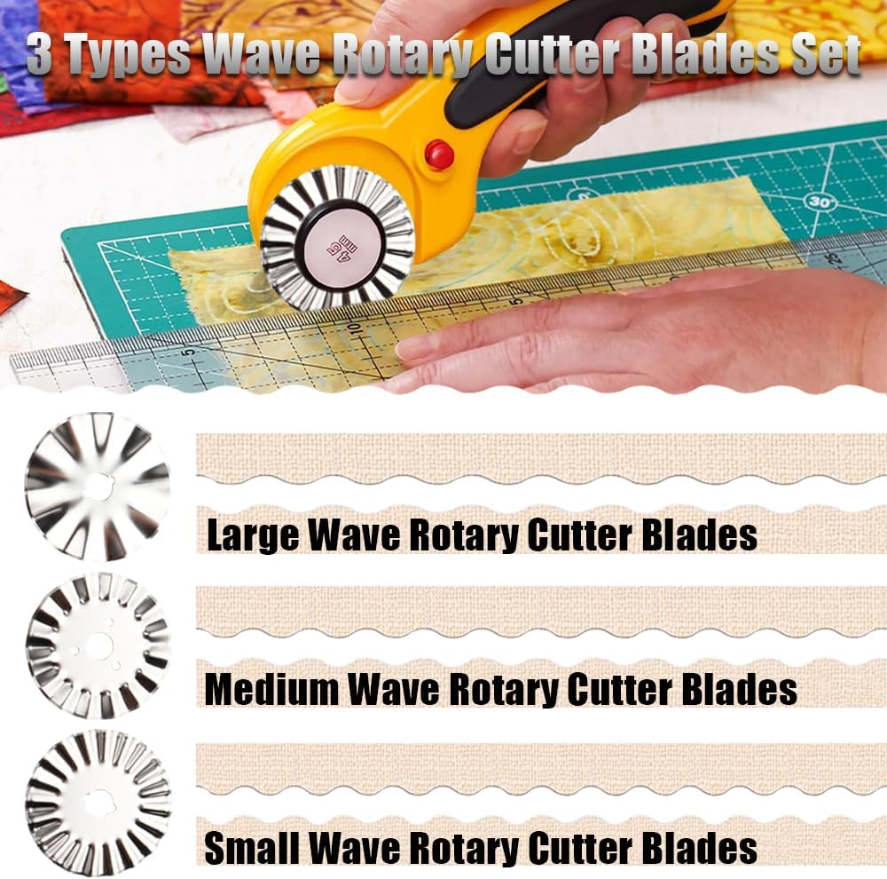 Yakamoz 9Pcs 45Mm Pinking Rotary Cutter Blades Set, 3 Types Replacement Wave Rotary Cutter Baldes for Fabric Cutting, Sewing, Quilting,Paper and Arts & Crafts image number 5