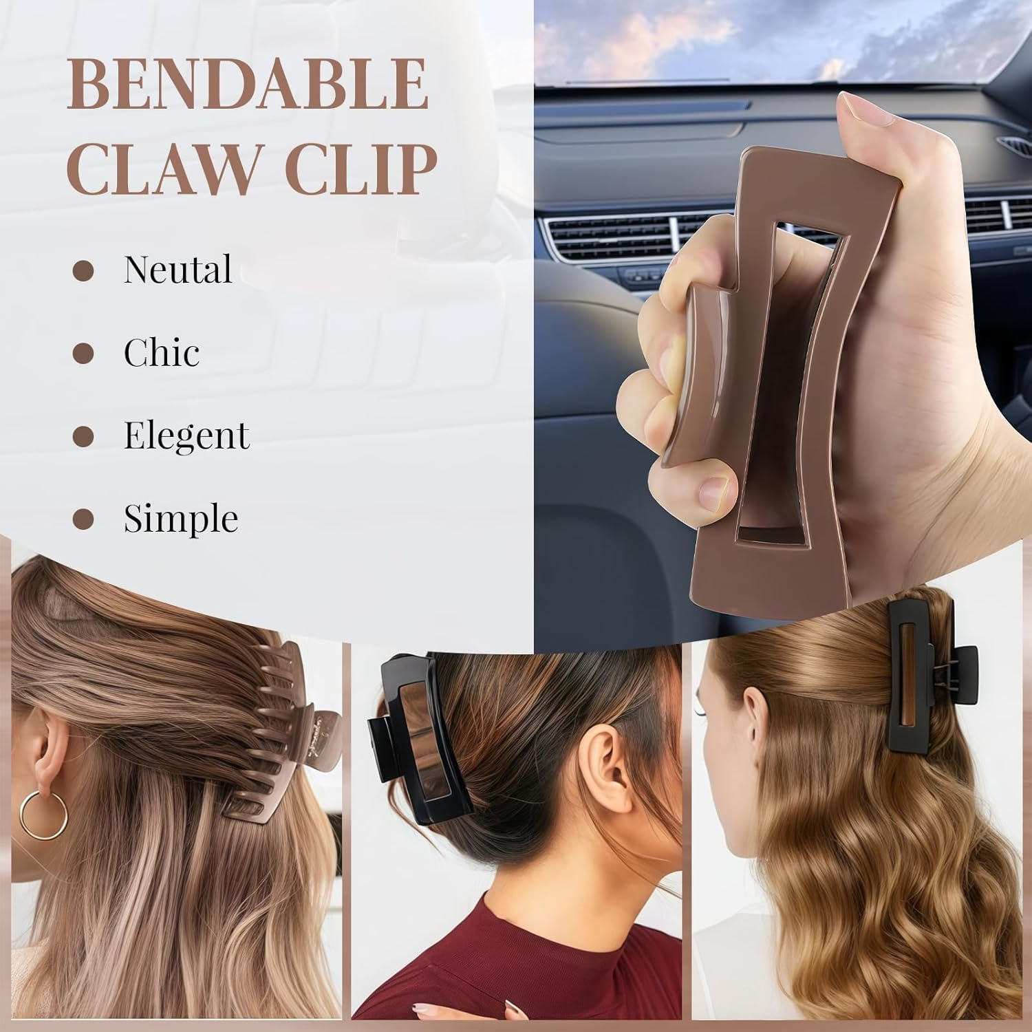 Vesavifaka 4 Pack Silicone Cloud Claw Clips, Soft & Flexible Cozy Claw Clips, Large Non-Slip Squishy Hairclips for Thin and Thick, Hair Accessories for Women & Girls image number 3