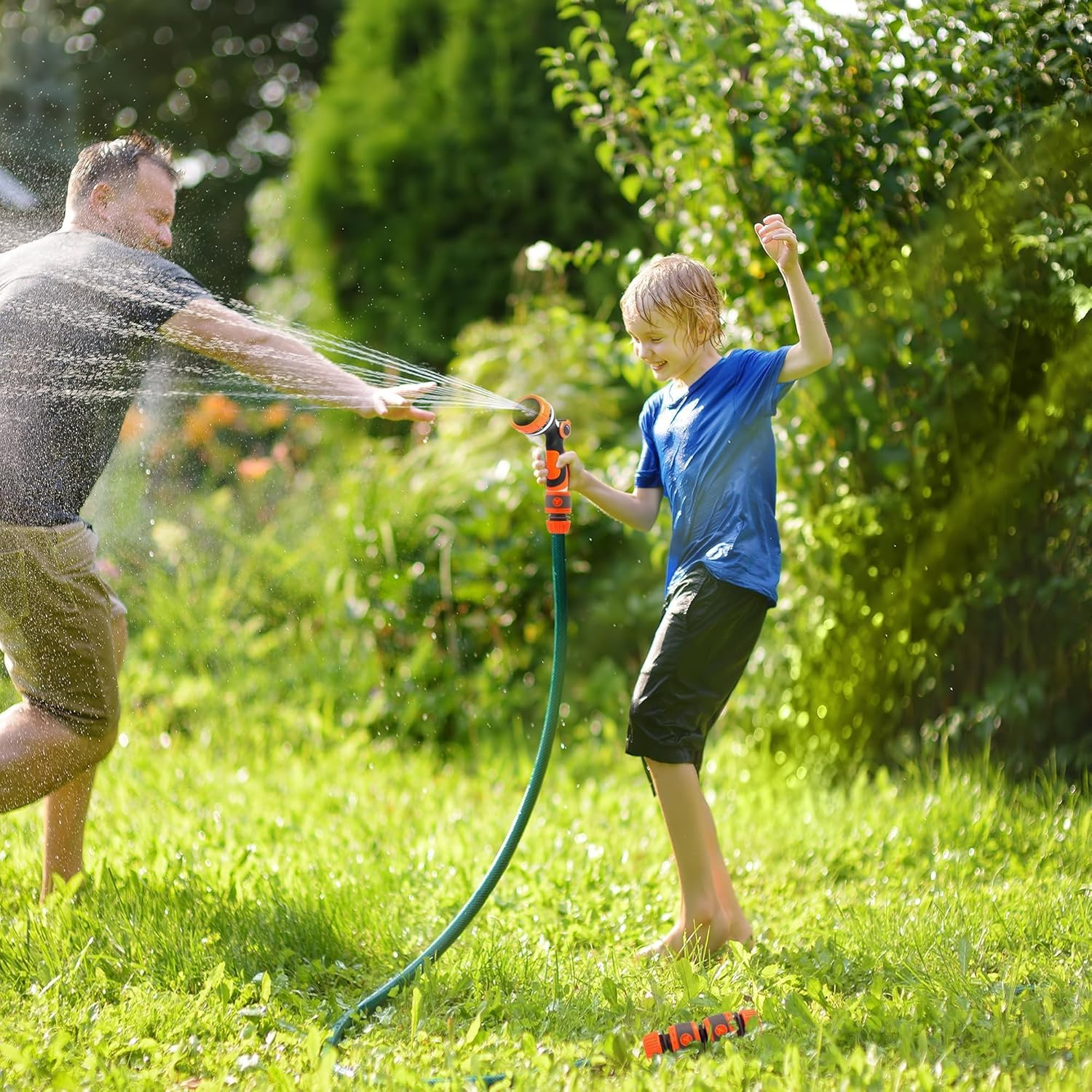 Garden Hose Connectors Set, Hose Pipe Connector Set, outside Tap Connector, Water Hose Spray Gun for Plants, Lawns Watering, for Hose Water Hose to Tap Connectors Adapter for Tap 3/4'' 1/2'' image number 5