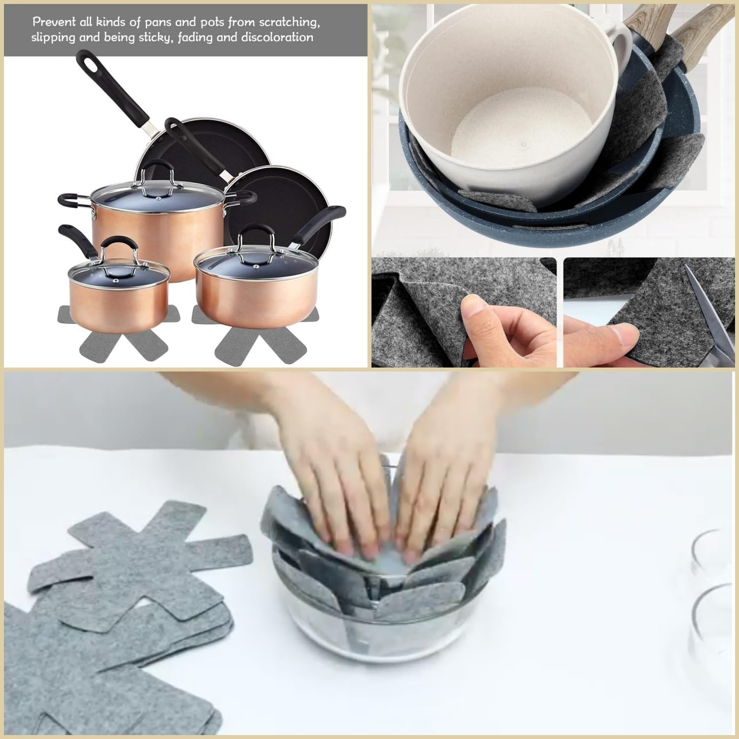 Taicols Pot and Pan Protectors, 15 Pcs Cookware Protector Sets, Non-Slip Pans Separator to Prevent Scratches, 3 Different Sizes of Pot Covers, Pots and Pans Divider Non-Slip Mats (Gray) image number 2