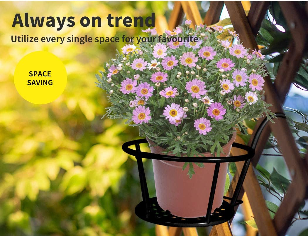 Levede Rail Pot Plant Basket Metal - Holder, Outdoors, Indoors, Shelf, Flower, Balcony, Planter, Stand, Black image number 6