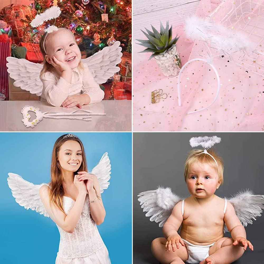 White Angel Wings Decoration with Halo and Wand - Feather Wings, Women'S Costume for Party Fancy Dress image number 6