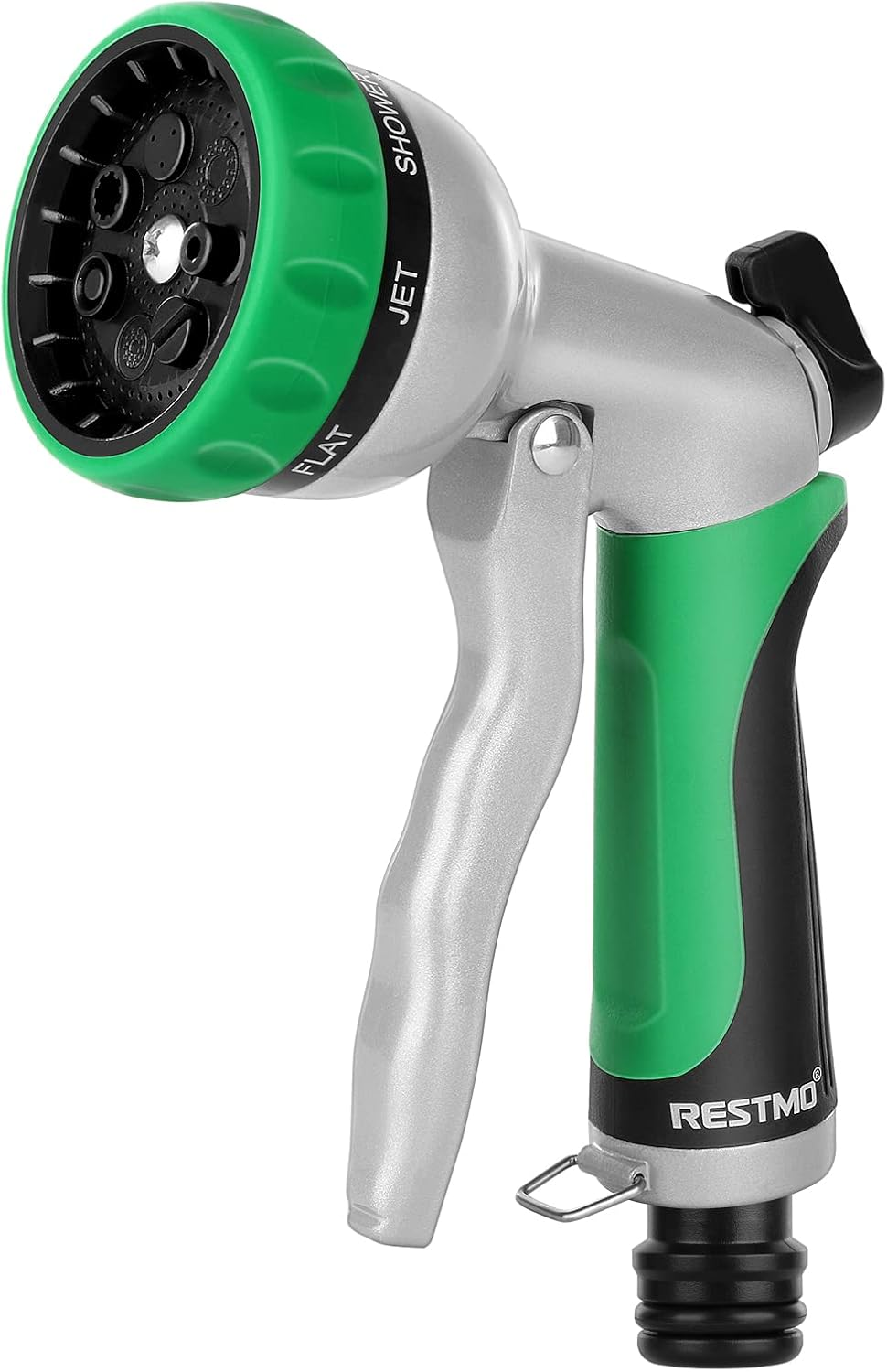 RESTMO Garden Hose Nozzle, Heavy Duty Garden Hose Spray Gun, High Pressure Hand Nozzle, Metal Water Sprayer with 7 Patterns and Flow Control, Ideal to Water Plant & Lawn, Wash Car & Pet, Green