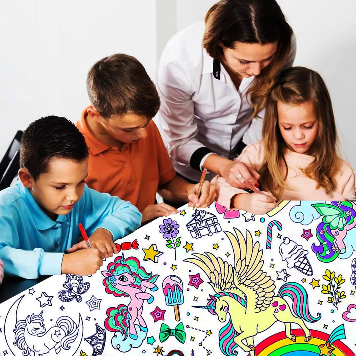 JUNQIU Unicorn Coloring Table Cloth for Kids, 72 * 31Inch Giant Coloring Poster for Unicorn Birthday Decorations/Party Games/Birthday Activities/Crafts/Coloring Paper Roll