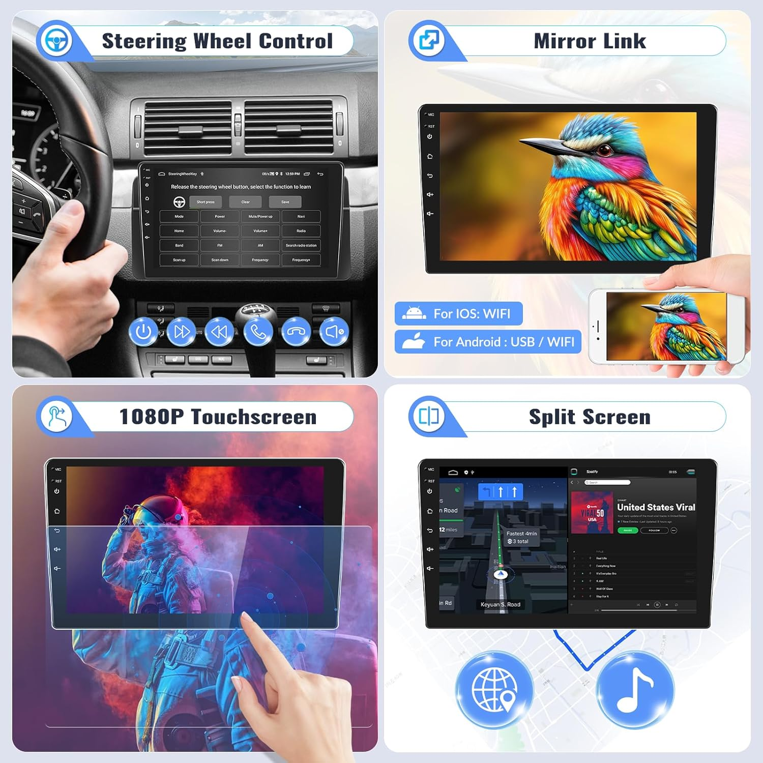 SIXWIN 2G+64G Android Car Stereo for Hyundai I30 2011-2015 9 Inch Touch Screen with Carplay Android Auto Mirror Link Bluetooth GPS Navigation Wifi FM SWC Backup Camera MIC image number 2