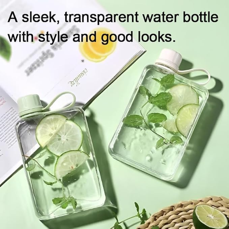1Pc Slim Square Travel Water Bottle,Flat Drink Cup Water Bottle,Tritan Transparent Flat Water Bottle Small Water Bottle Slim Square Slim Bottle Water Flask,Flat Water Bottle Travel Flask,240Ml,Green image number 3