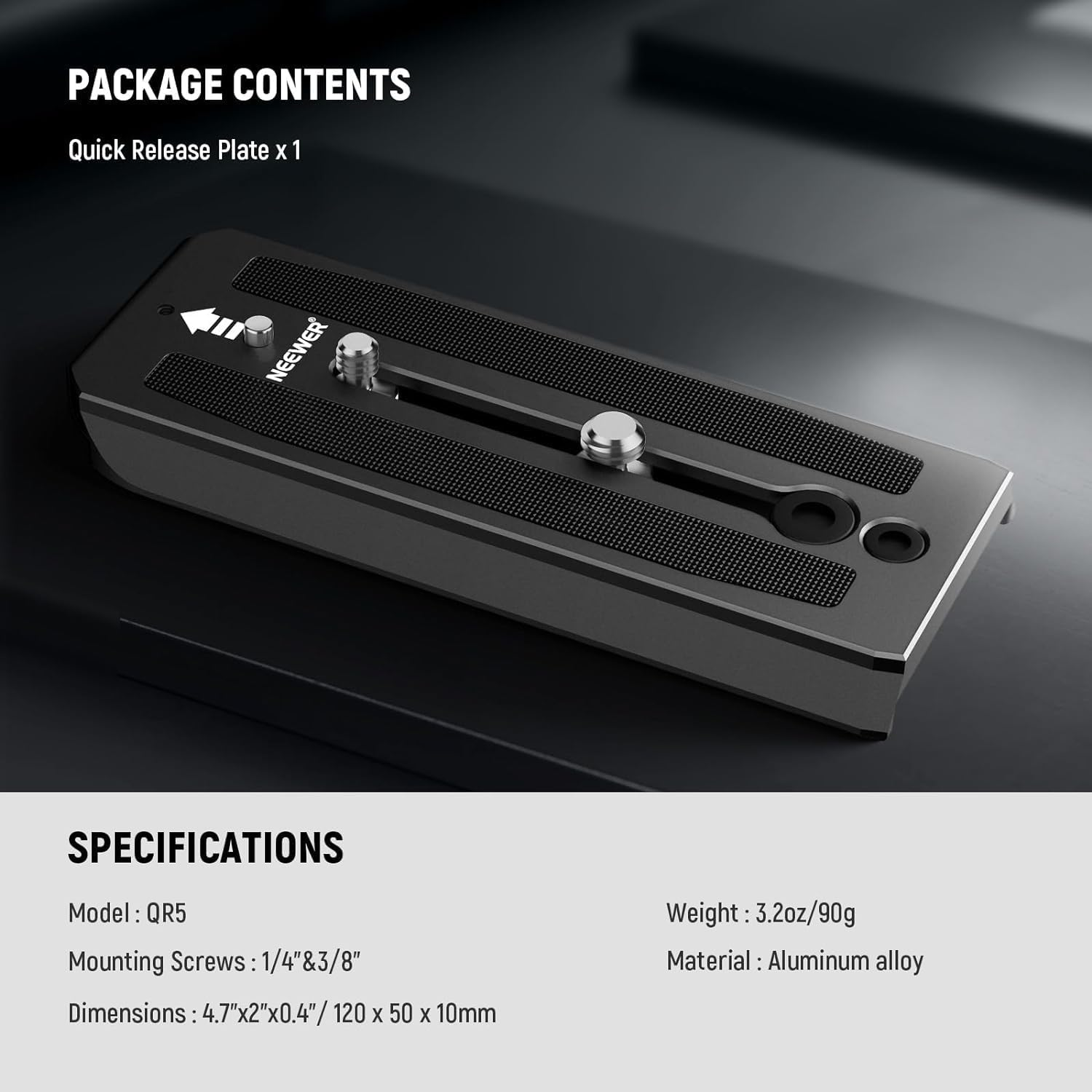 NEEWER 501PL Tripod Fluid Head Quick Release Plate Compatible with MVH500AH MVH502AH, Camera Mounting Plate with 1/4" and 3/8" Screws, anti off Pin for GM001 GM002 GM006 Fluid Heads, QR5 image number 2