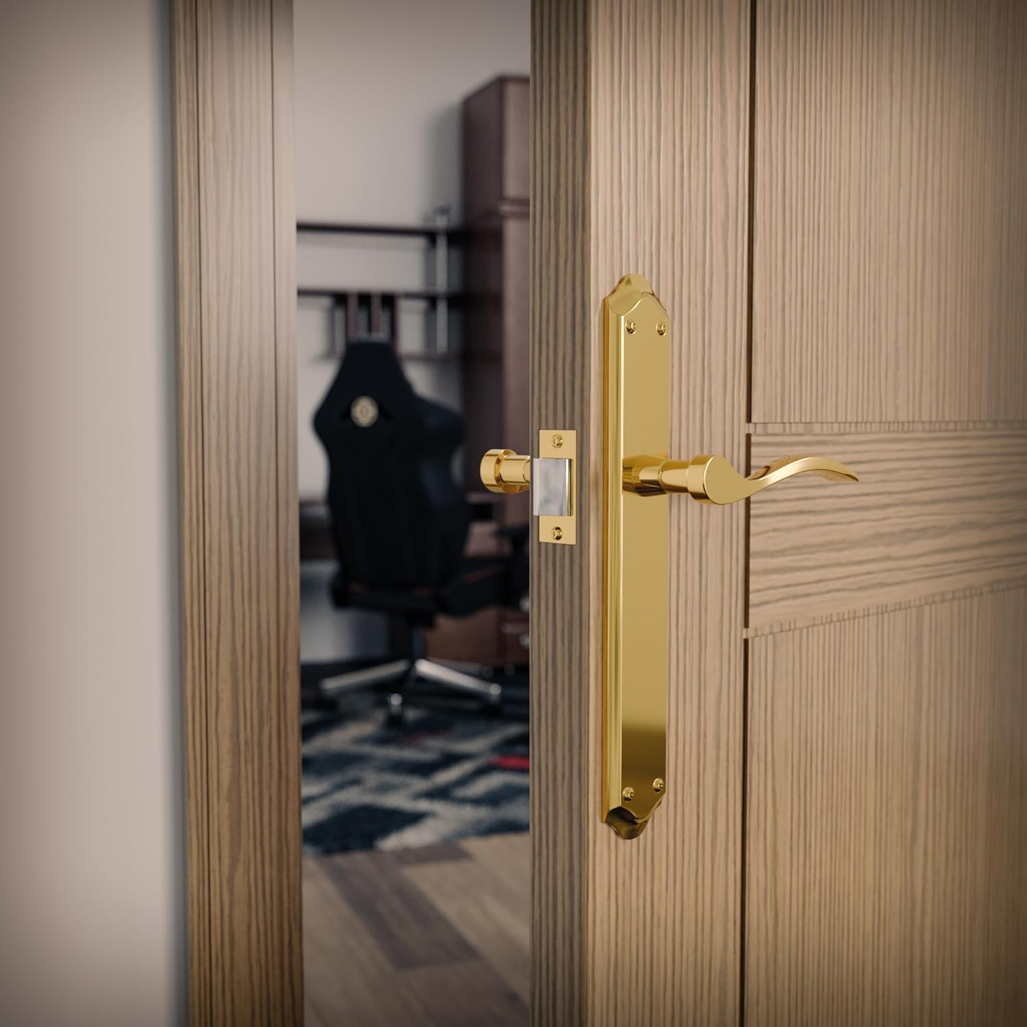 Amig - Door Handle Set with Plate | Beta Handle | Made of Steel | 256 X 48 Mm | Square Pin 8 Mm | Matt Brass-Plated image number 2