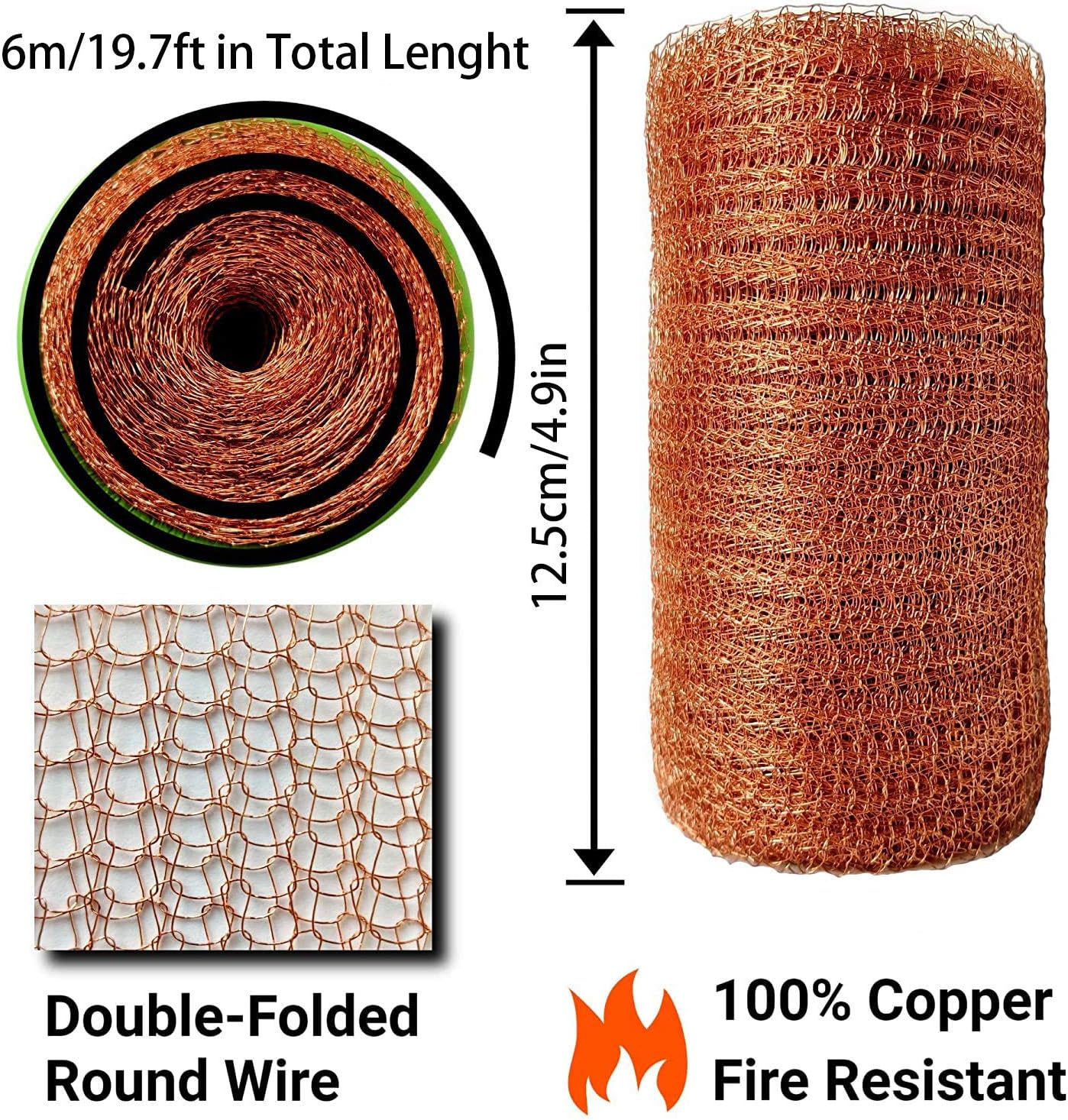 DARENYI Copper Mesh 6M/20Ft Rodent Deterrent for Rat Proofing, Pure Copper Mesh Roll, Slug Repellent in Garden & Outdoors - Copper Color image number 3