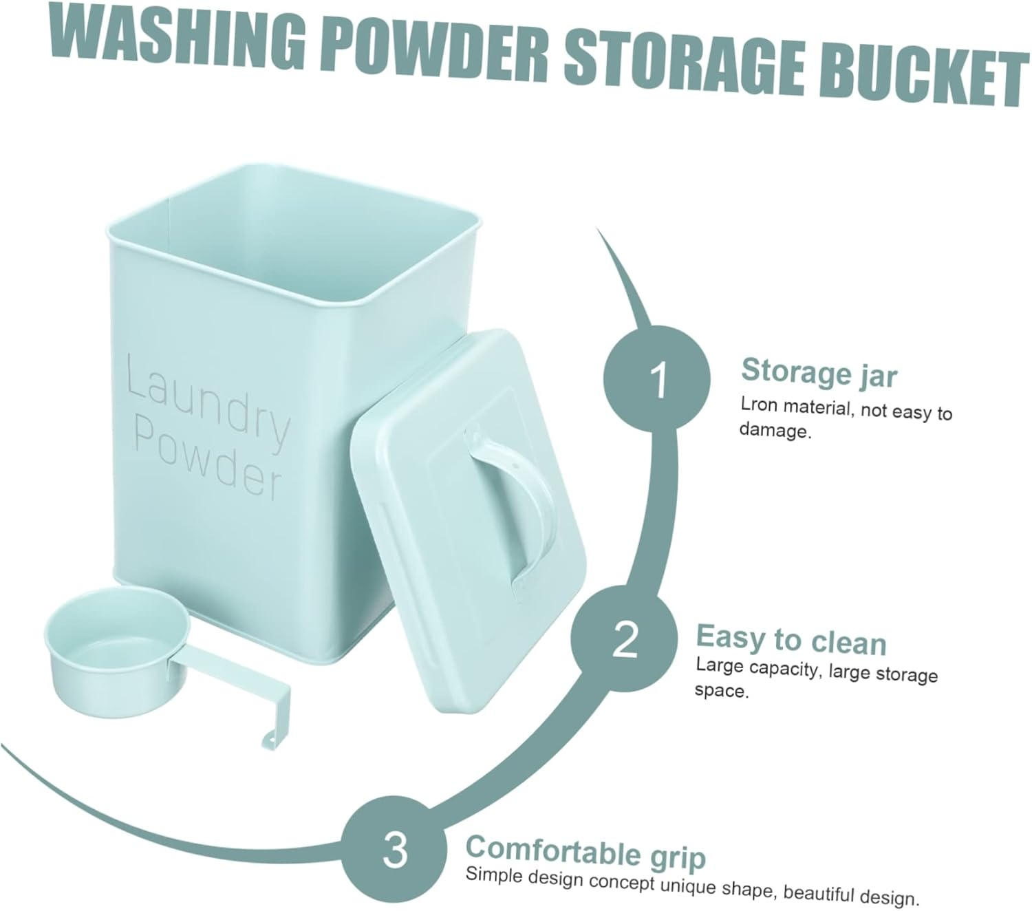 SOESFOUFU Laundry Detergent Canister Iron Material Bucket Scoop Laundry Storage Box for Powder