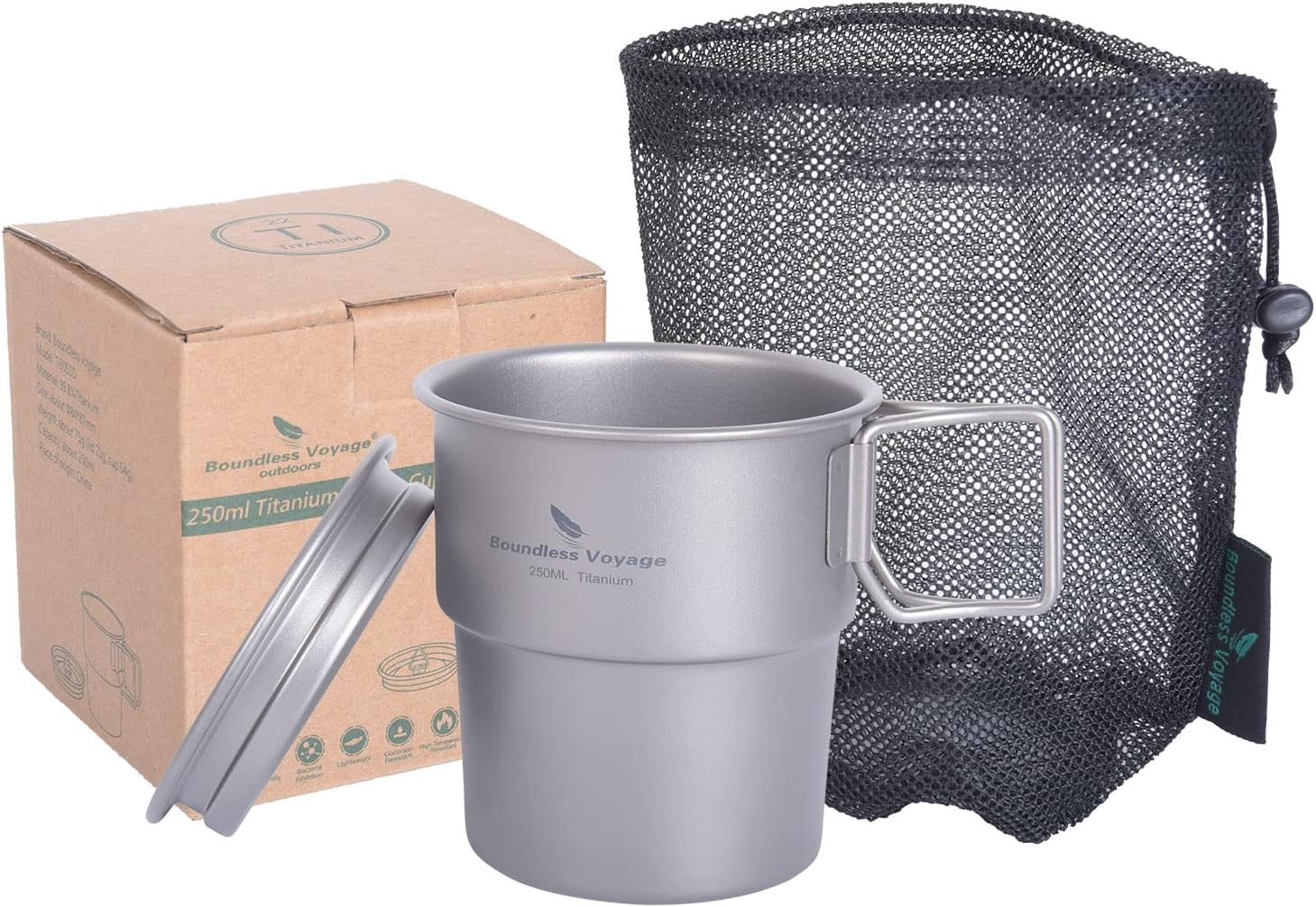 Boundless Voyage Titan Ti-3051-D Camping Mug Portable Stackable Cup Outdoor Water Coffee Cup with Lid image number 3